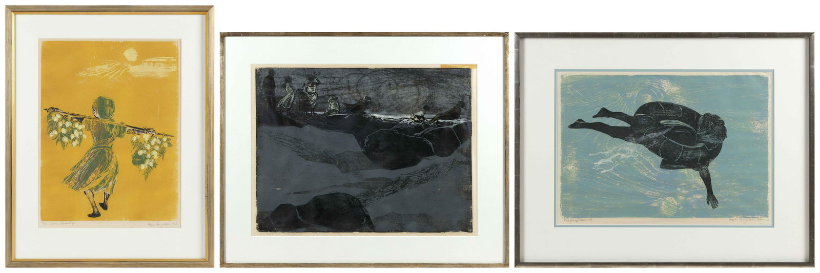HOPE BROOKS MERYMAN (New York, 1931-1975), Three color woodcuts:, On paper, 16” x 21” (1 of 7)