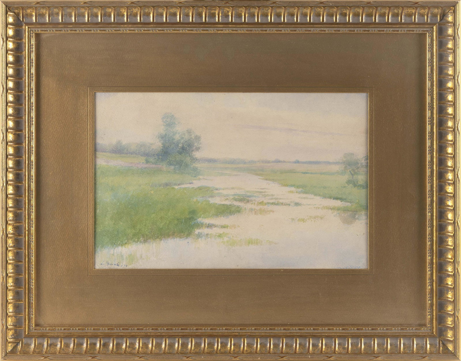 AMERICAN SCHOOL (20th Century,), Marsh at high tide, Duxbury, Massachusetts., Watercolor on heavy: AMERICAN SCHOOL 20th Century Marsh at high tide, Duxbury, Massachusetts. Signed illegibly and dated "94" lower left. Watercolor on heavy cream wove paper. Dimensions: Watercolor on heavy cre