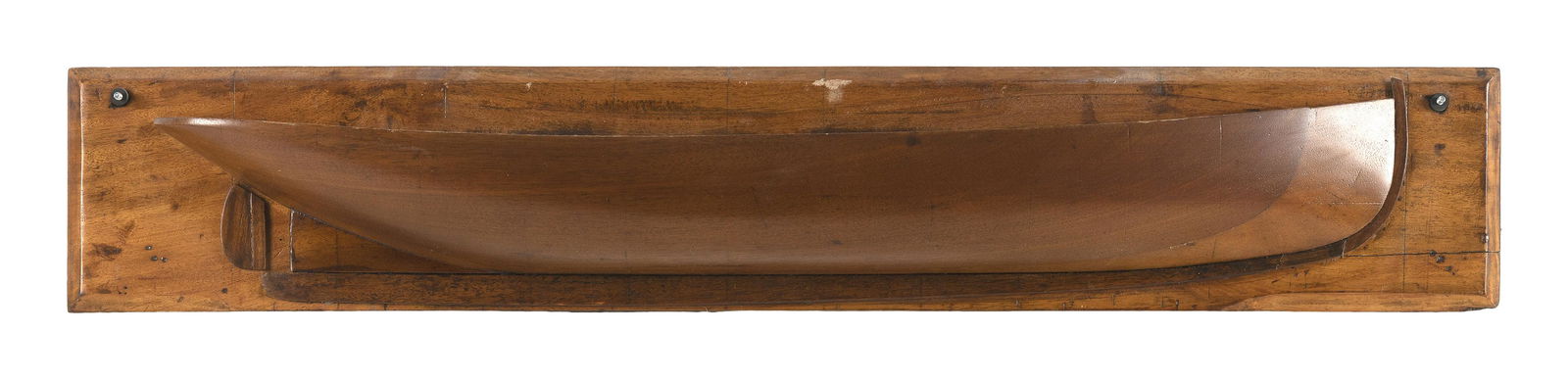 MOUNTED HALF HULL MODEL OF A MOTOR LAUNCH First Quarter of the 20th Century Mahogany backboard (1 of 1)
