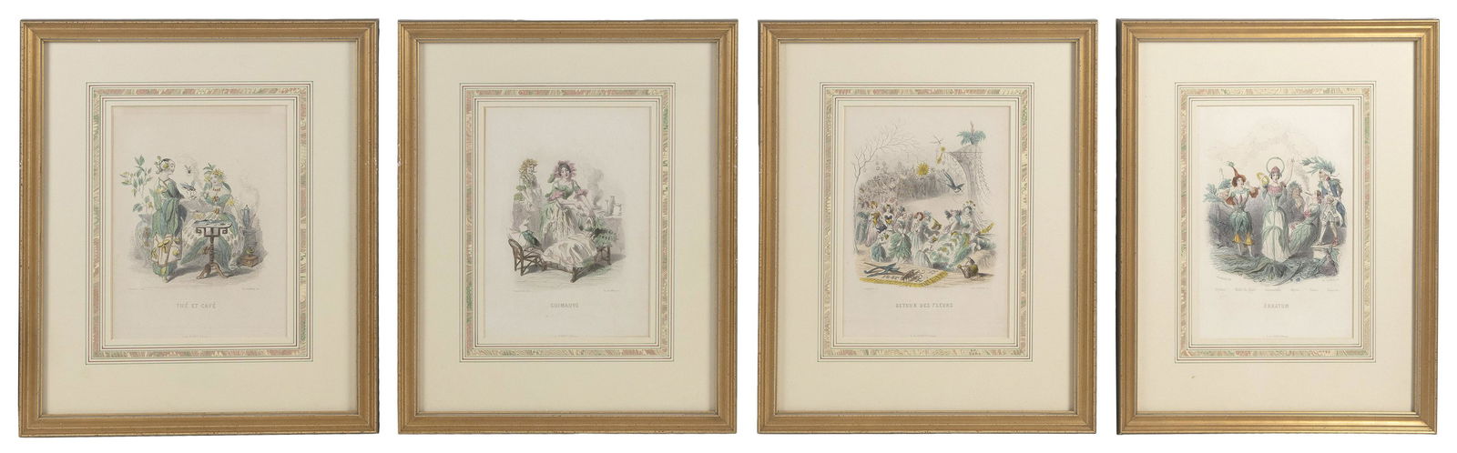 AFTER J.J. GRANDVILLE (France, 1803-1847), Four hand-colored engravings from “Les Fleurs (1 of 2)