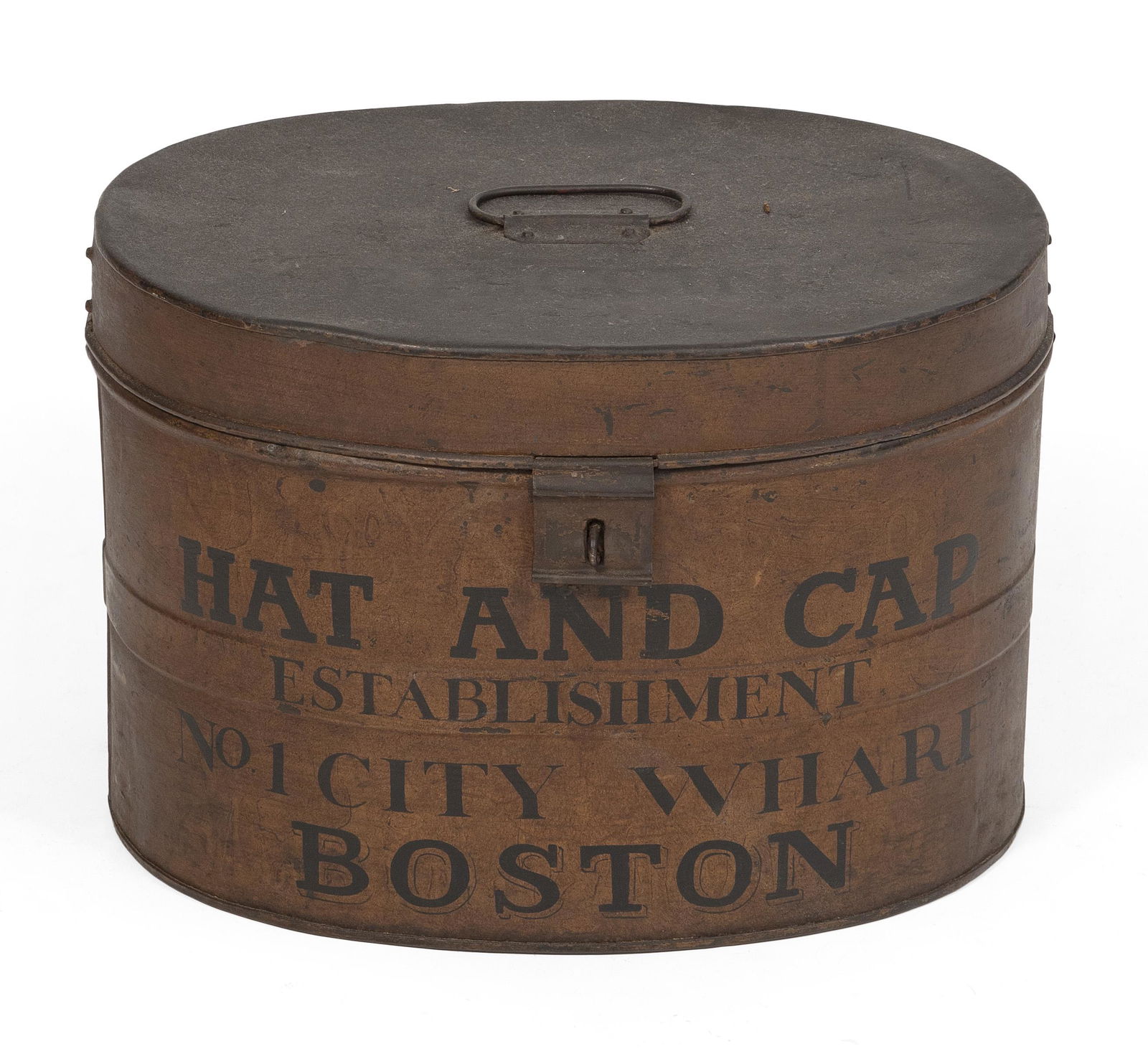 TIN HATBOX 19th/20th Century Height 11.5". Width 16.75". Depth 12". (1 of 1)