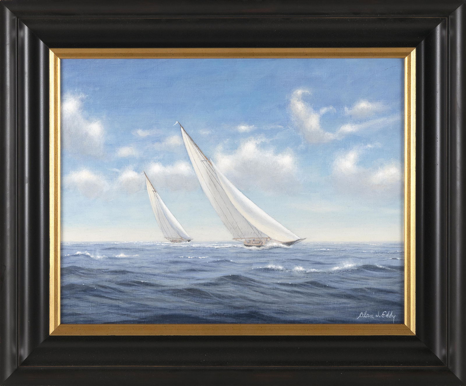ALAN J. EDDY (Massachusetts, b. 1940), "Racing Boats"., Oil on canvas board, 14" x 18". Framed 20" x (1 of 2)