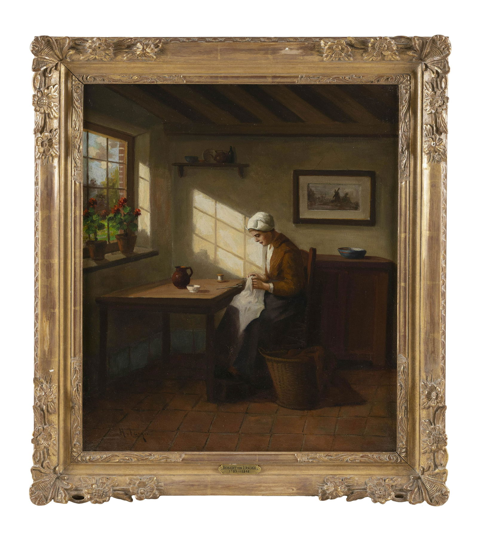 JOSEPH ROBERT VON LANGER (Germany, 1783-1846), Interior scene., Oil on canvas, 24" x 20". Framed 29" (1 of 2)