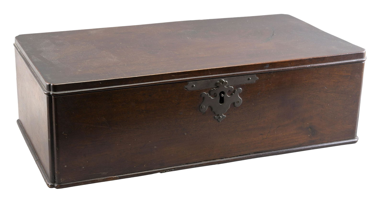 GEORGIAN LIFT-TOP MAHOGANY BOX Mid-18th Century Height 6". Width 19.5". Depth 10". (1 of 3)