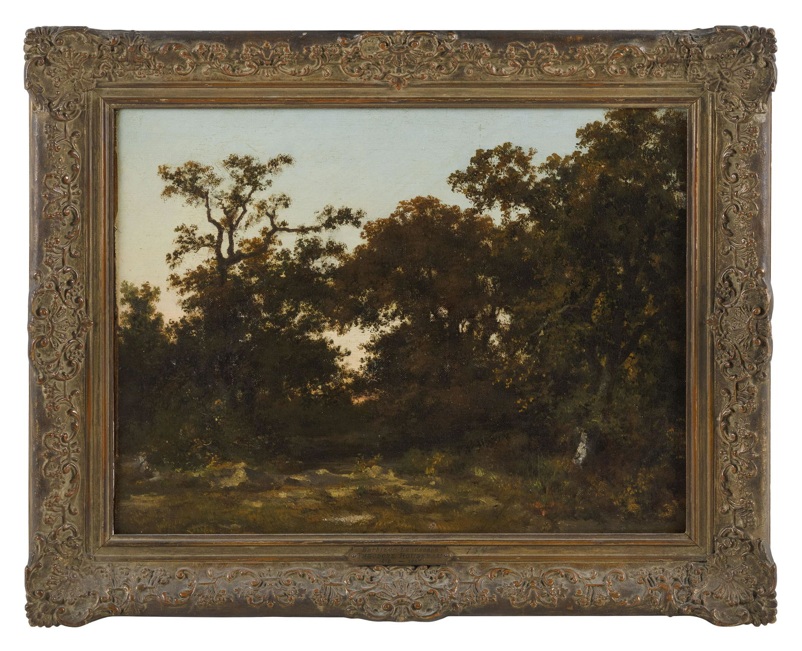 ATTRIBUTED TO THEODORE ROUSSEAU (France, 1812-1867), Barbizon landscape., Oil on canvas, 15.5" x: ATTRIBUTED TO THEODORE ROUSSEAUFrance, 1812-1867Barbizon landscape. Unsigned. Old label verso with handwritten inscription "Theodore Rousseau 1812-1867 Barbizon Landscape Collection Samuel P. Ave