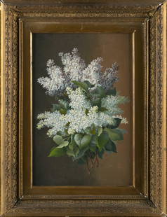 RAOUL MAUCHERAT DE LONGPRE (France, 1843/59-1911), Still life of lilacs., Gouache on canvas, 21" x: RAOUL MAUCHERAT DE LONGPREFrance, 1843/59-1911Still life of lilacs. Signed lower right "Raoul de Longpre".Gouache on canvas, 21" x 14". Framed 28" x 21". Dimensions: Goua