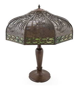 HANDEL TABLE LAMP First Quarter of the 20th Century Height 23.75”. Shade diameter approx. (1 of 9)