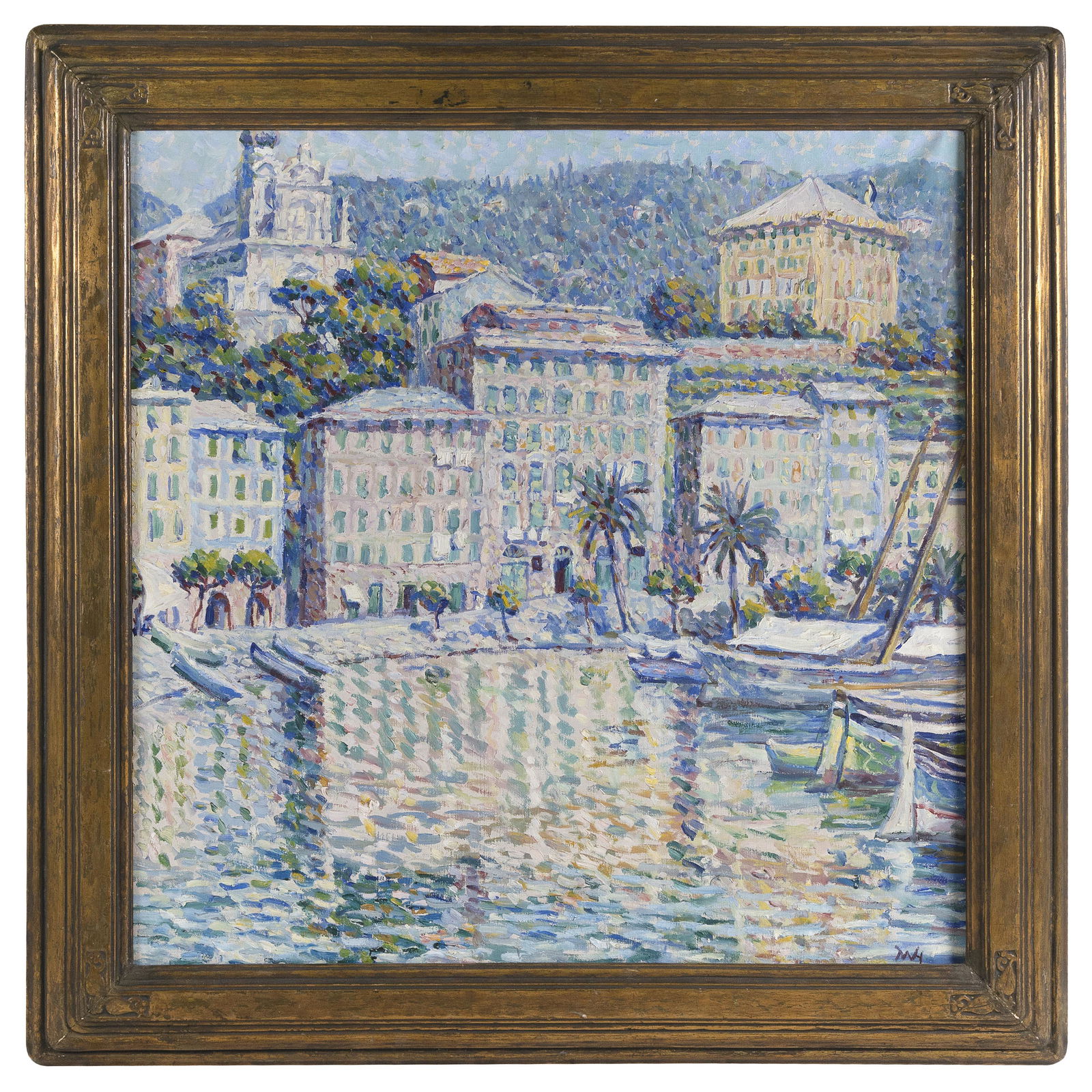 IMPRESSIONIST SCHOOL (20th Century,), Mediterranean scene., Oil on canvas, 30” x 30”. (1 of 2)