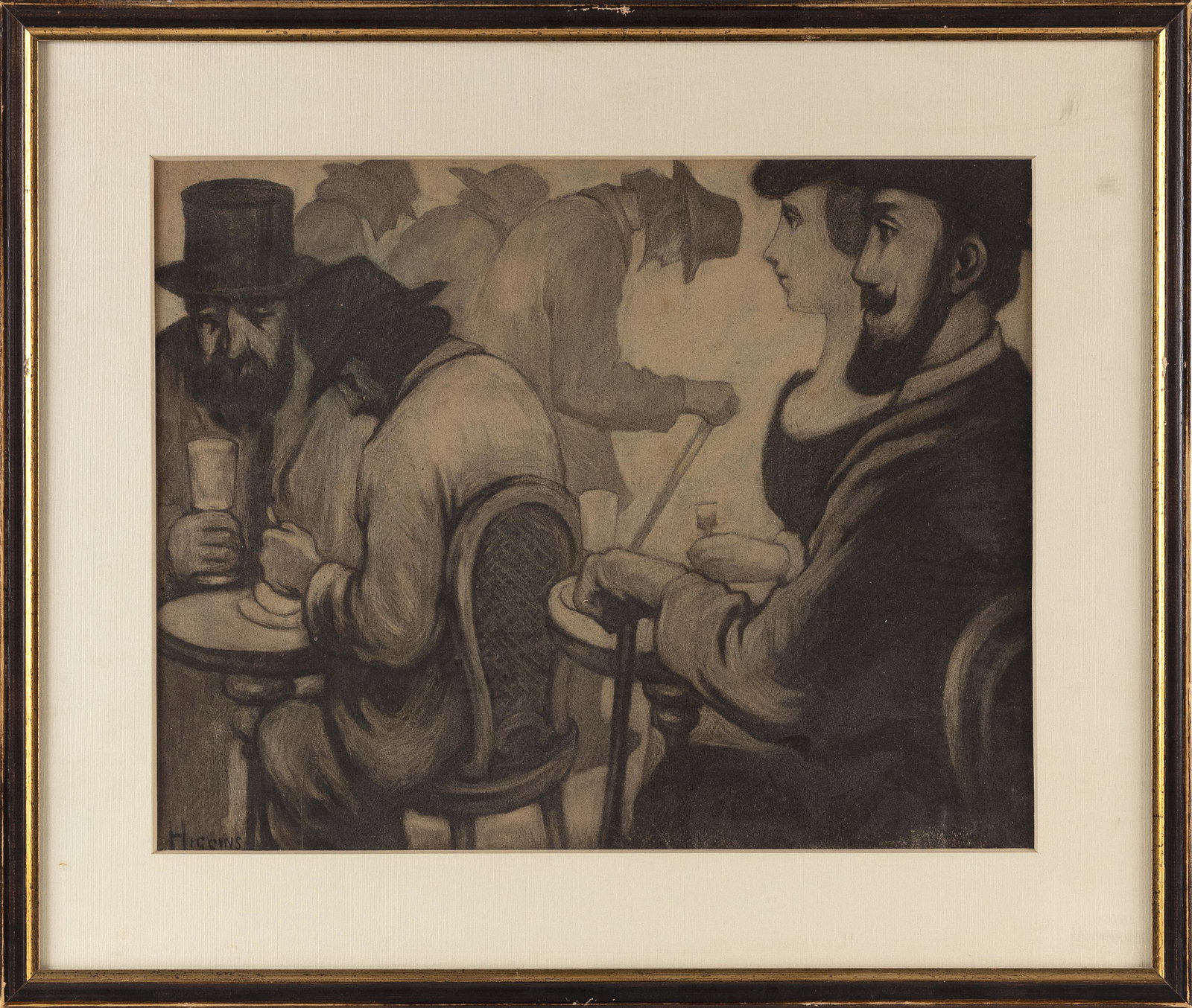EUGENE HIGGINS (New York/Connecticut/Kansas/Missouri, 1874-1958), Restaurant interior., Charcoal on (1 of 2)