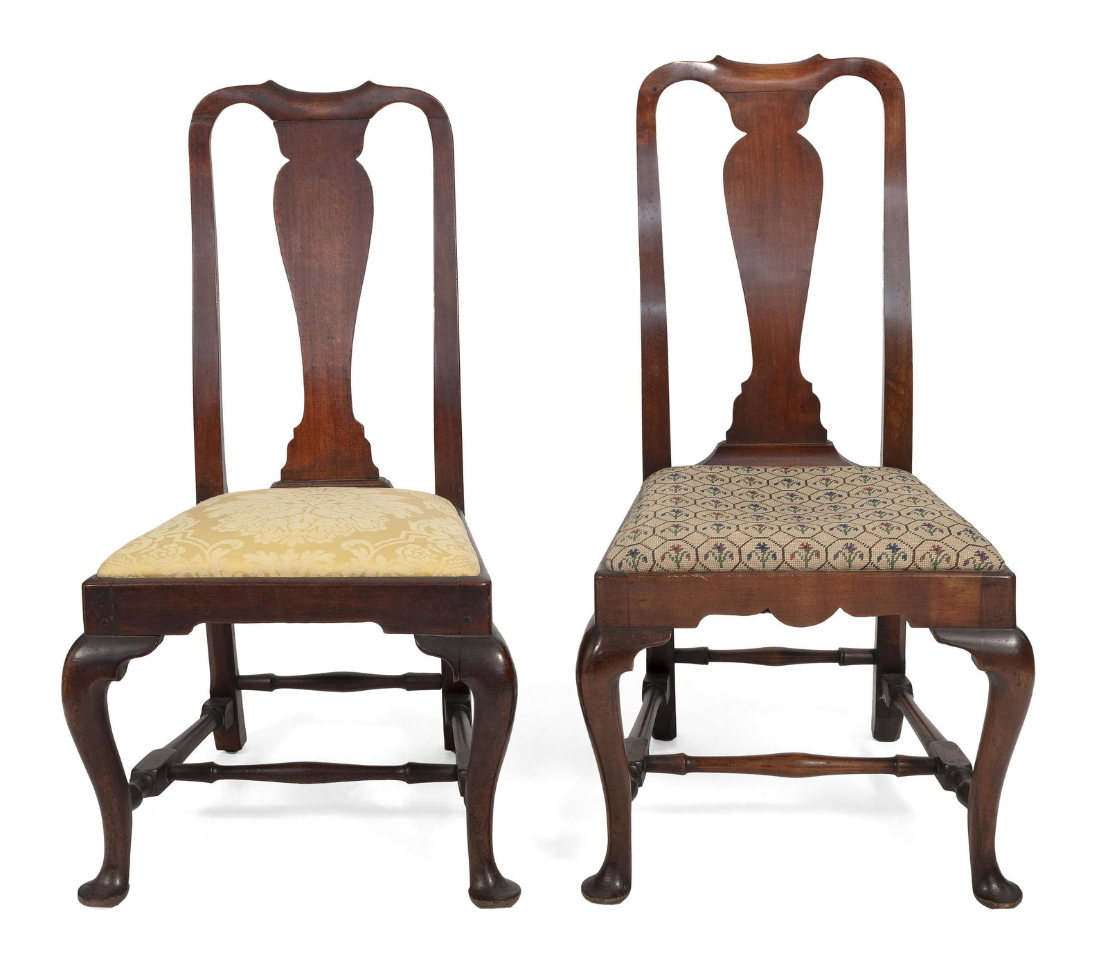 TWO NEAR-MATCHING QUEEN ANNE SIDE CHAIRS Massachusetts, Mid-18th Century Back heights 38.5” (1 of 1)