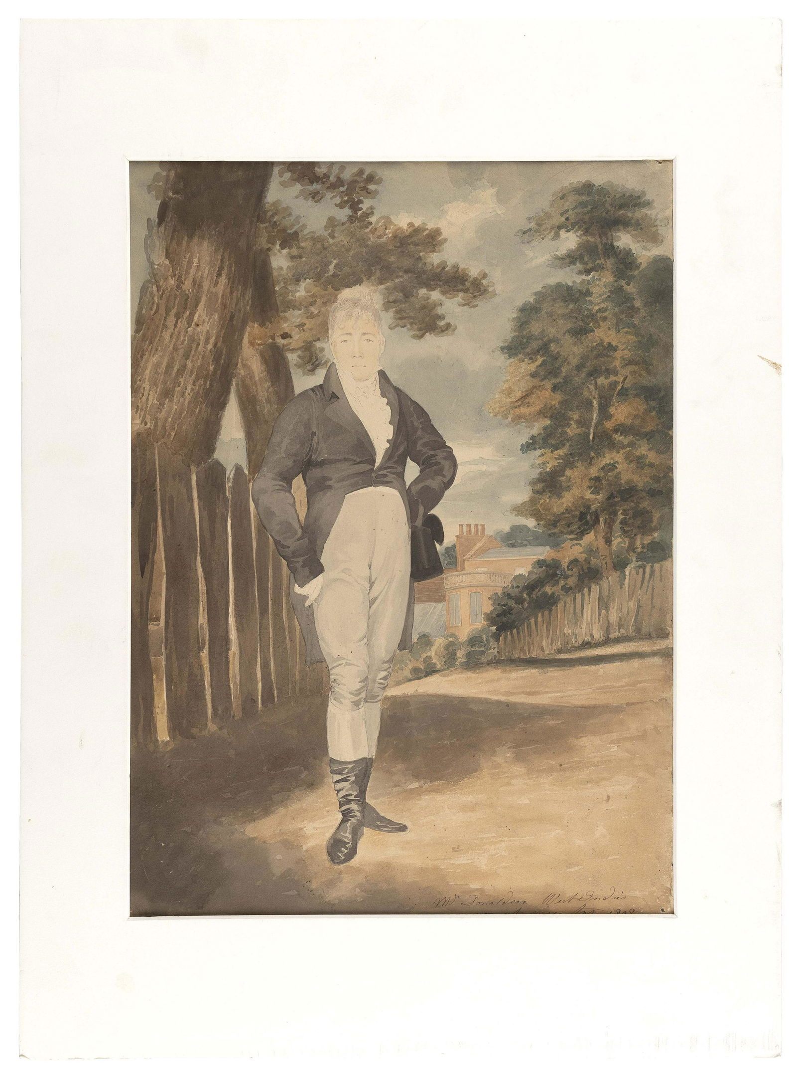 ATTRIBUTED TO JOHN RUBENS SMITH (New YorkPennsylvania/United Kingdom, 1775-1849), "Mr. Donaldson: ATTRIBUTED TO JOHN RUBENS SMITHNew YorkPennsylvania/United Kingdom, 1775-1849"Mr. Donaldson West Indies ... 1808". Unsigned. Inscribed lower right "Mr. Donaldson West Indies ... 1808&qu