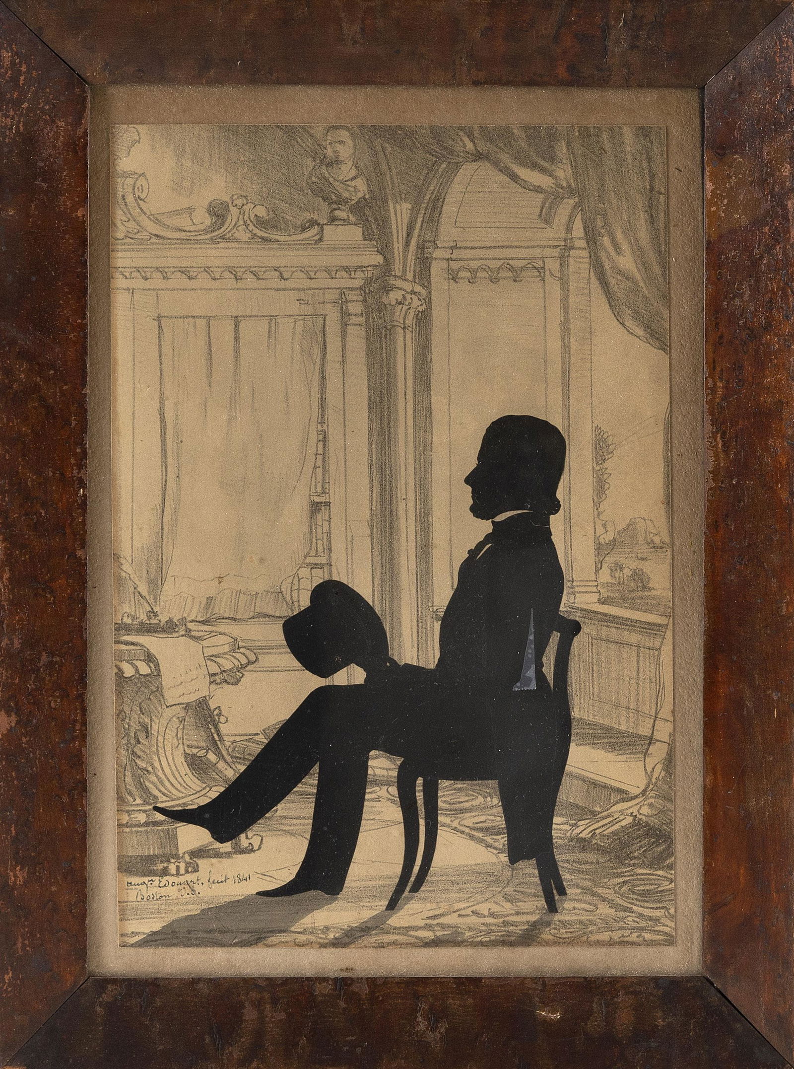AUGUSTE EDOUART (Louisiana/France, 1789-1861), Silhouette of Dr. Thacher., 10.5" x 7" sight. Framed (1 of 4)
