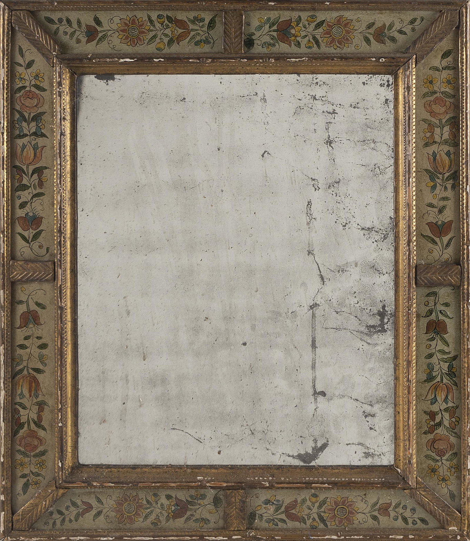 COURTING MIRROR 19th Century Height 22". Width 18.25".: COURTING MIRROR19th CenturyFrame with eight hand-painted panels.Height 22". Width 18.25".