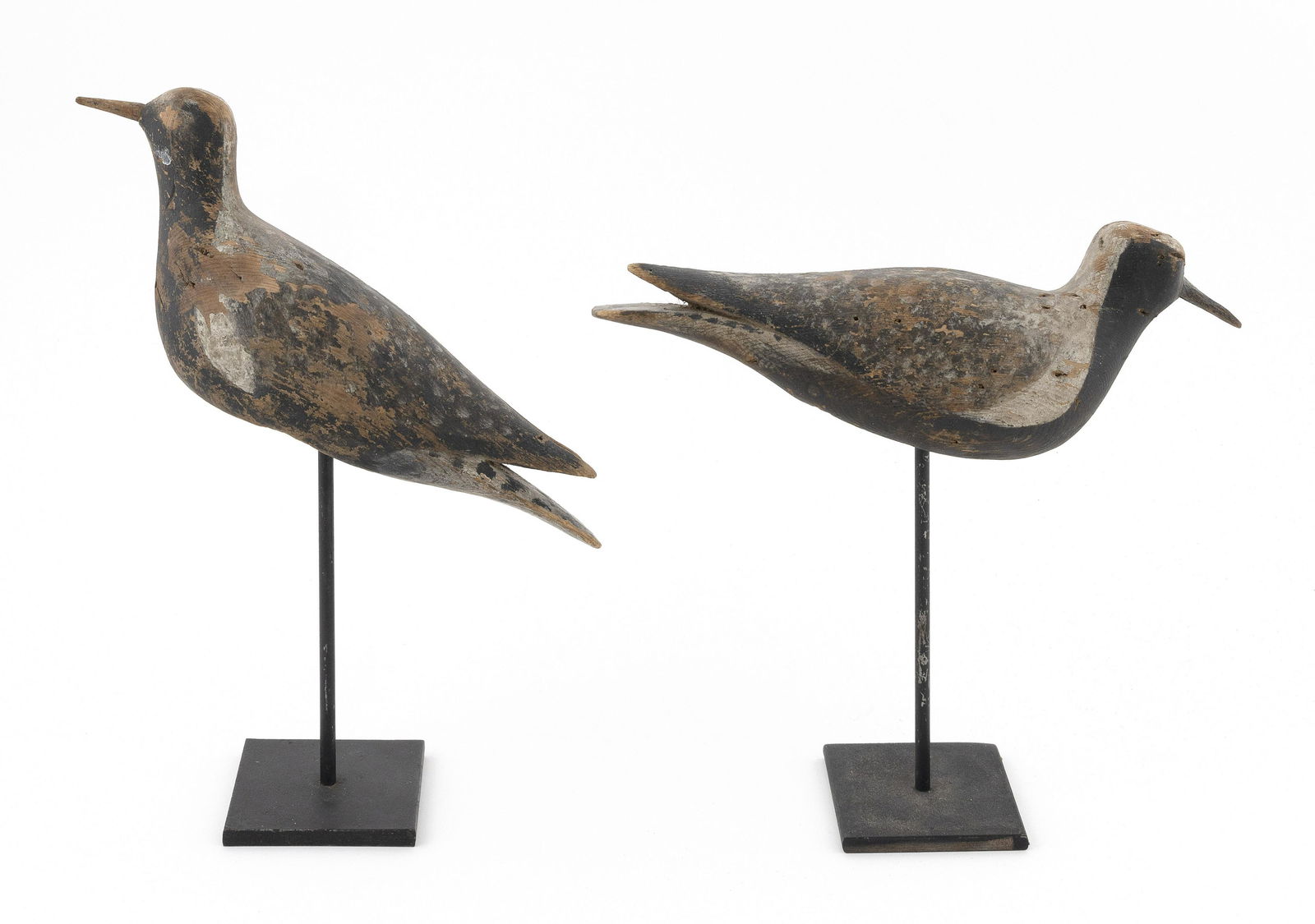 PAIR OF NANTUCKET BLACK-BELLIED PLOVER DECOYS Circa 1890 Lengths 11”. (1 of 2)