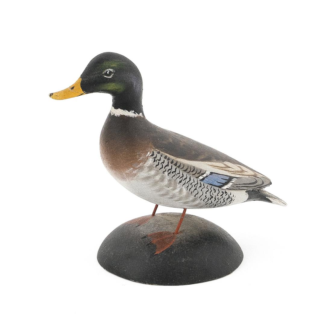 A. ELMER CROWELL MINIATURE MALLARD DRAKE East Harwich, Massachusetts, 1862-1952 Height 4”. (1 of 3)