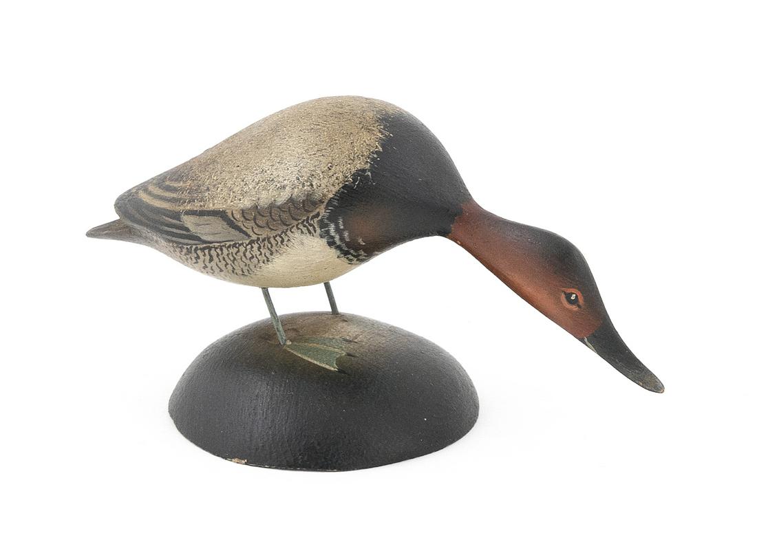 A. ELMER CROWELL MINIATURE CANVASBACK DRAKE East Harwich, Massachusetts, 1862-1952 Height 5”. (1 of 3)