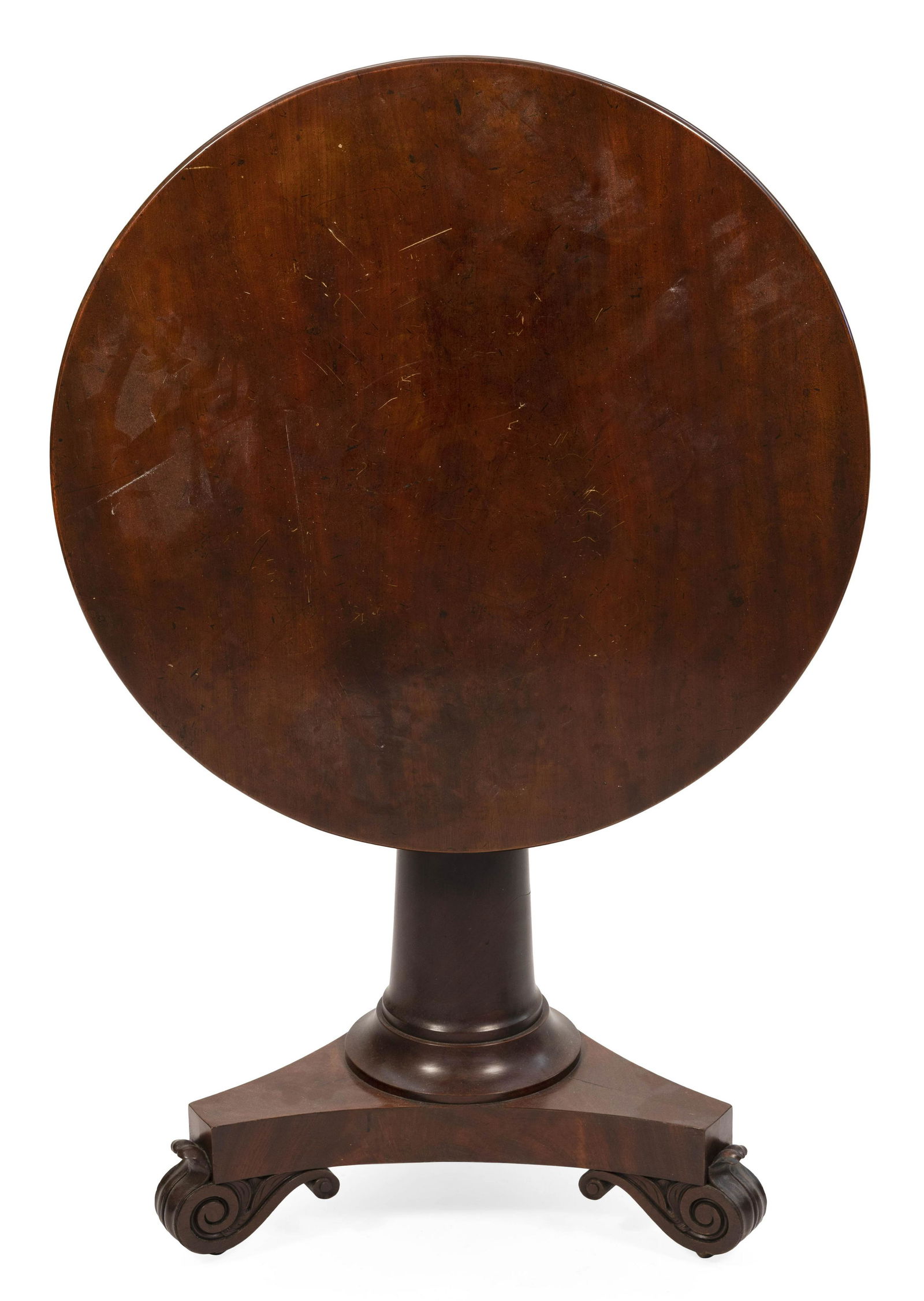 CLASSICAL CENTER TABLE ATTRIBUTED TO ISAAC VOSE Boston, Circa 1825 Height 28.75”. Diameter (1 of 1)