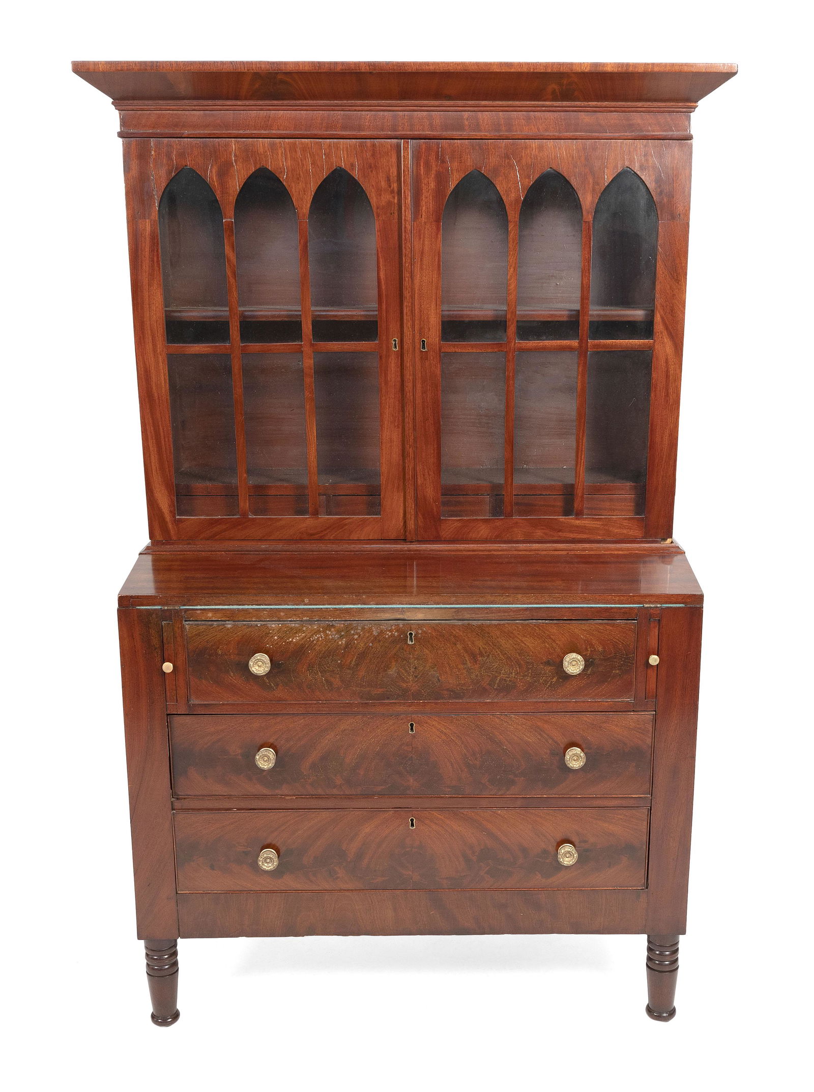 TRANSITIONAL SHERATON TWO-PART SECRETARY New England, First Quarter of the 19th Century Height (1 of 2)