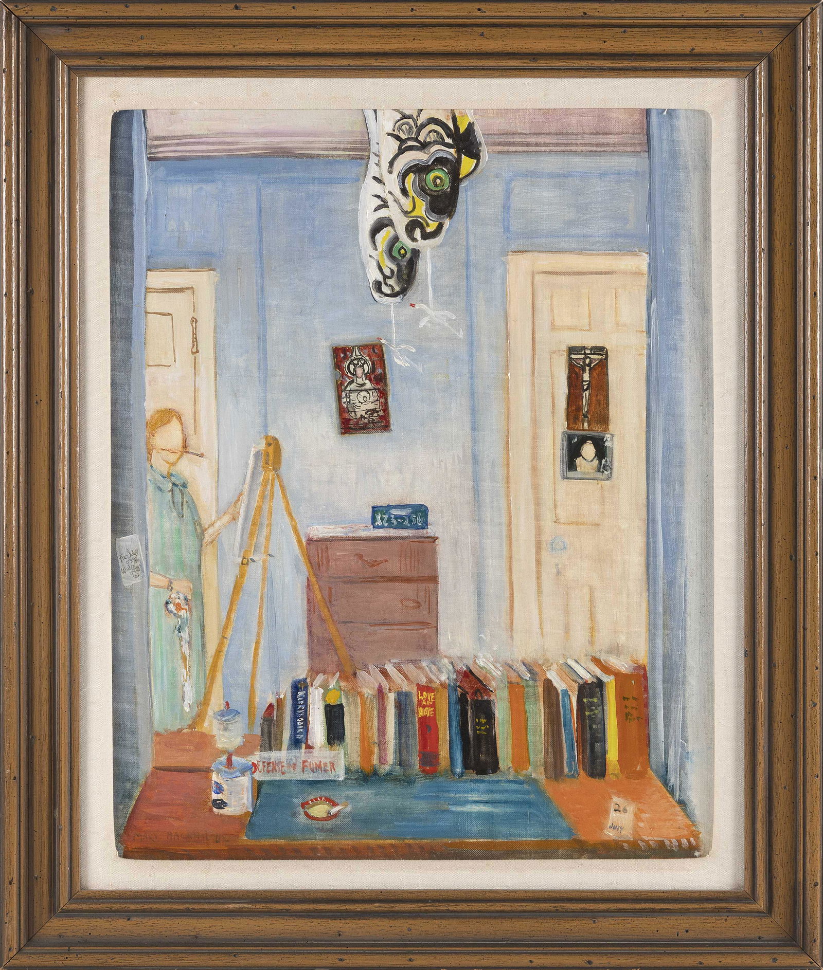 MARY MOFFETT HACKETT (Massachusetts/New York, 1906-1989), “Mirror View”., Oil on board,: MARY MOFFETT HACKETTMassachusetts/New York, 1906-1989“Mirror View”. Signed and dated lower left “Mary Hackett ‘62". Titled on label verso for the 1962 Provincetown Art Ass