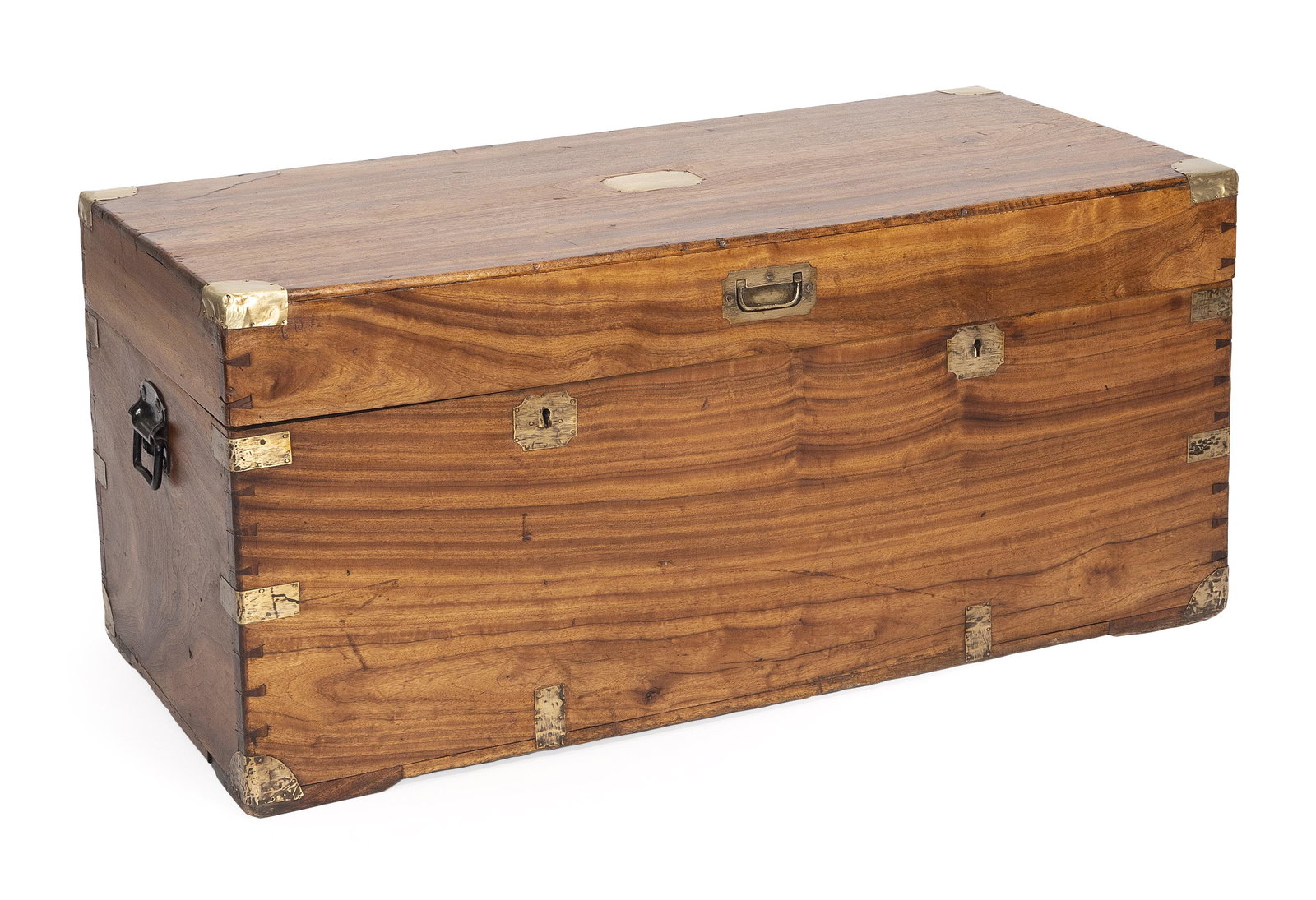 BRASS-BOUND CAMPHORWOOD CHEST 19th Century Height 17”. Width 38.5”. Depth 19”. (1 of 2)