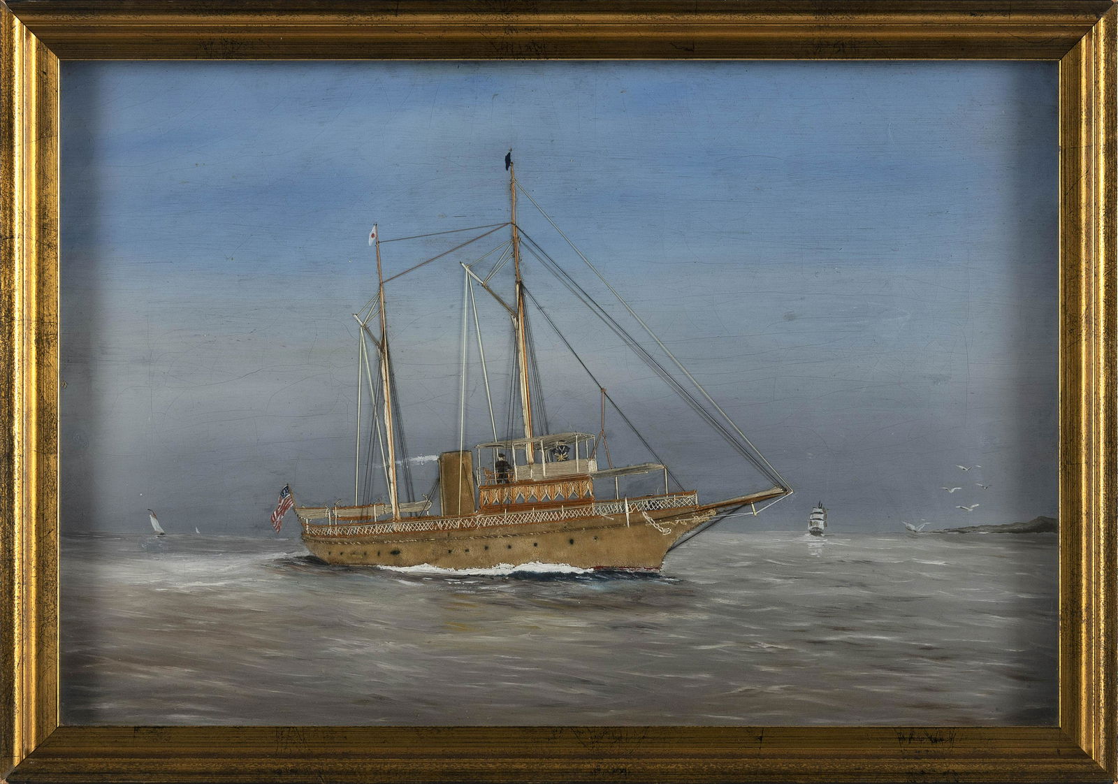 THOMAS WILLIS (New York/Denmark, 1850-1925), An American steam yacht., Oil on canvas with applied (1 of 2)