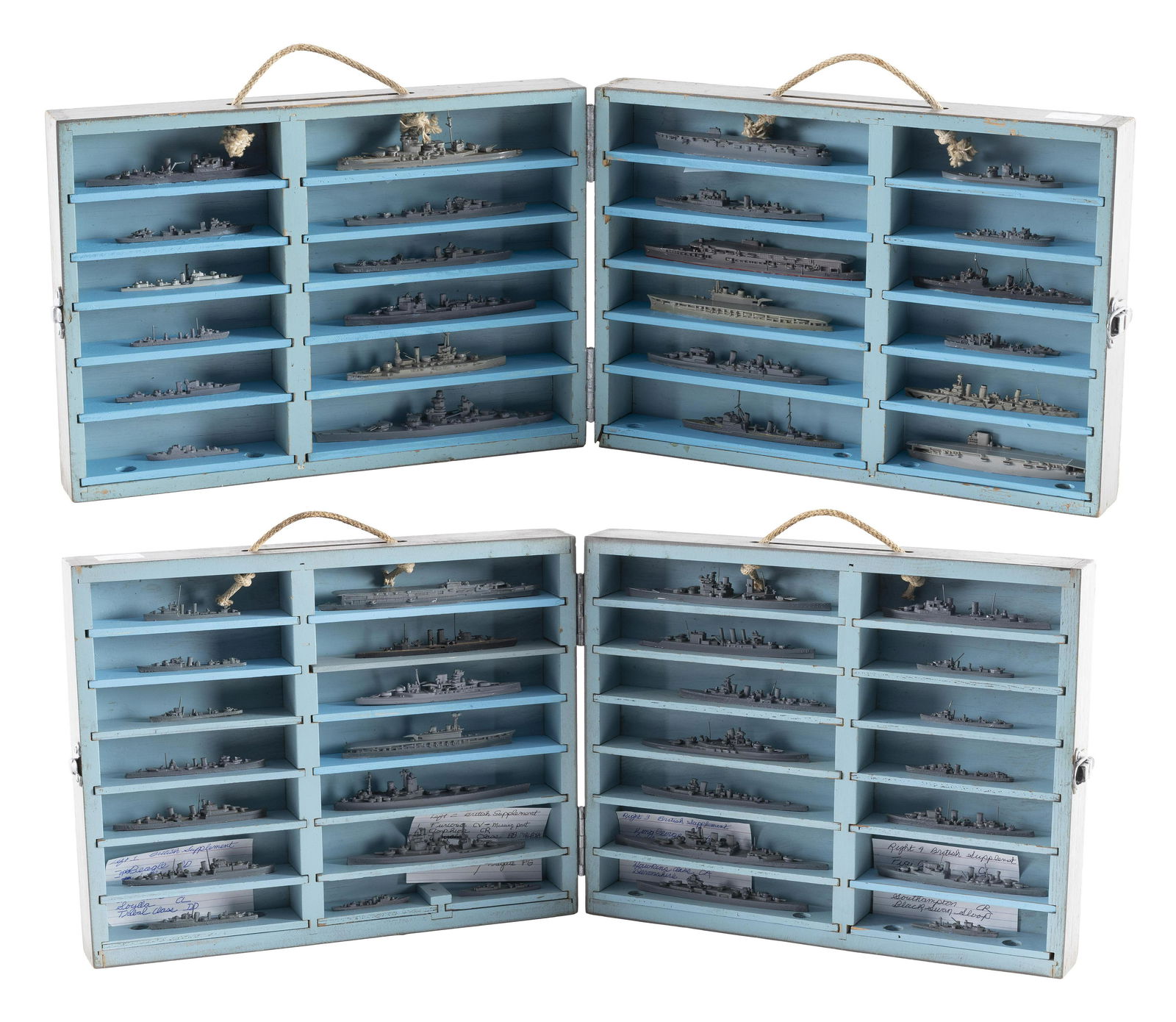 TWO CASED SETS OF WORLD WAR II-ERA U.S. NAVY RECOGNITION/TEACHING MODELS Ship lengths to approx. 8". (1 of 3)