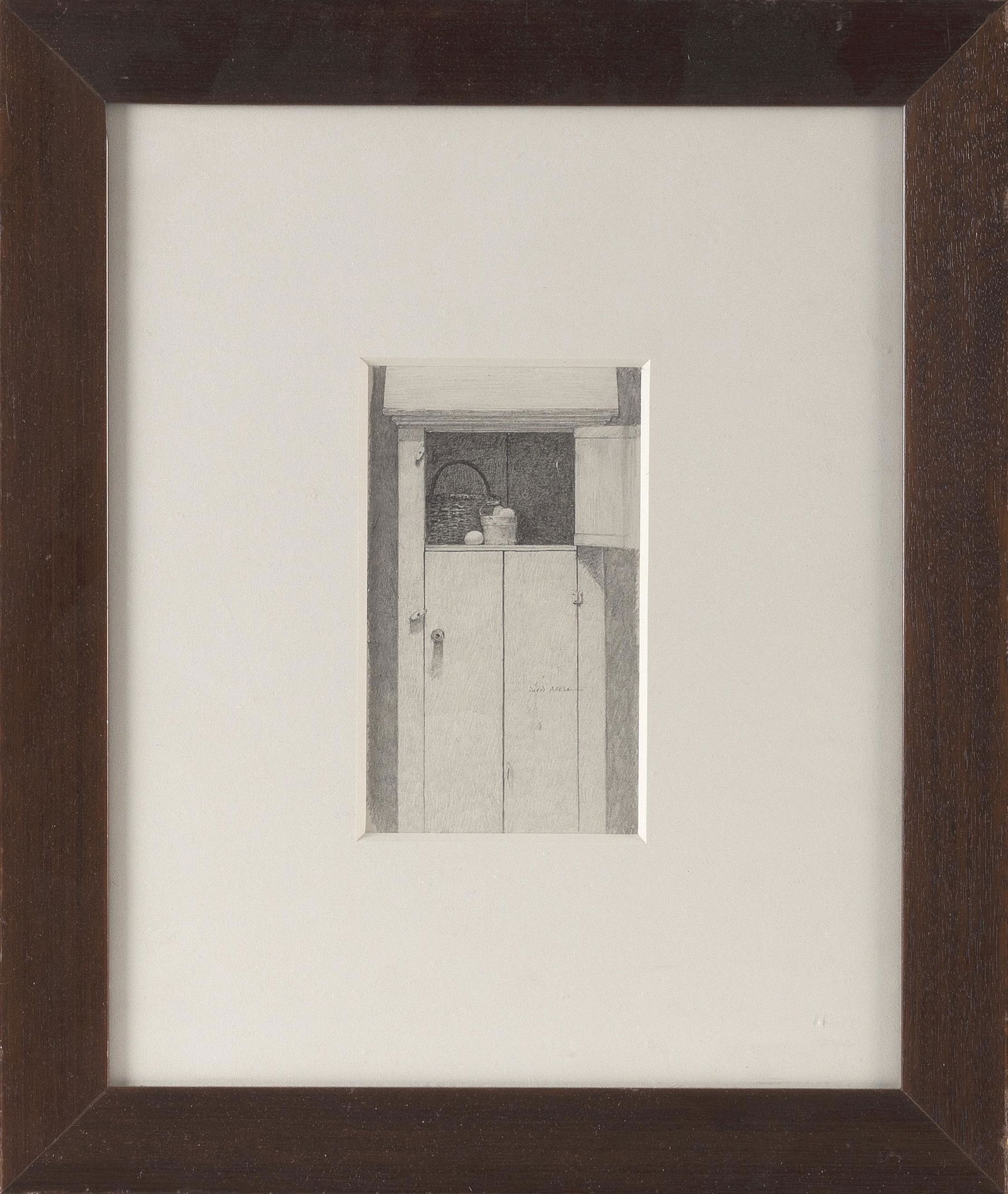 DAVID BREGA (Massachusetts/California, b. 1948), Still life of a cupboard., Pencil on paper, 7" x 4" (1 of 2)