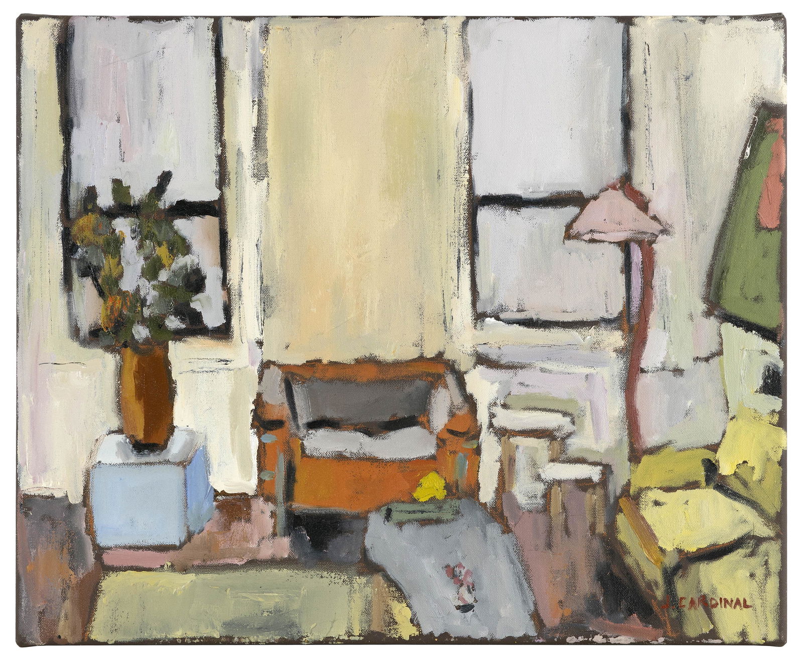 JULIAN CARDINAL (Massachusetts/Vermont, Contemporary), Room interior., Oil on canvas, 16" x 20". (1 of 2)