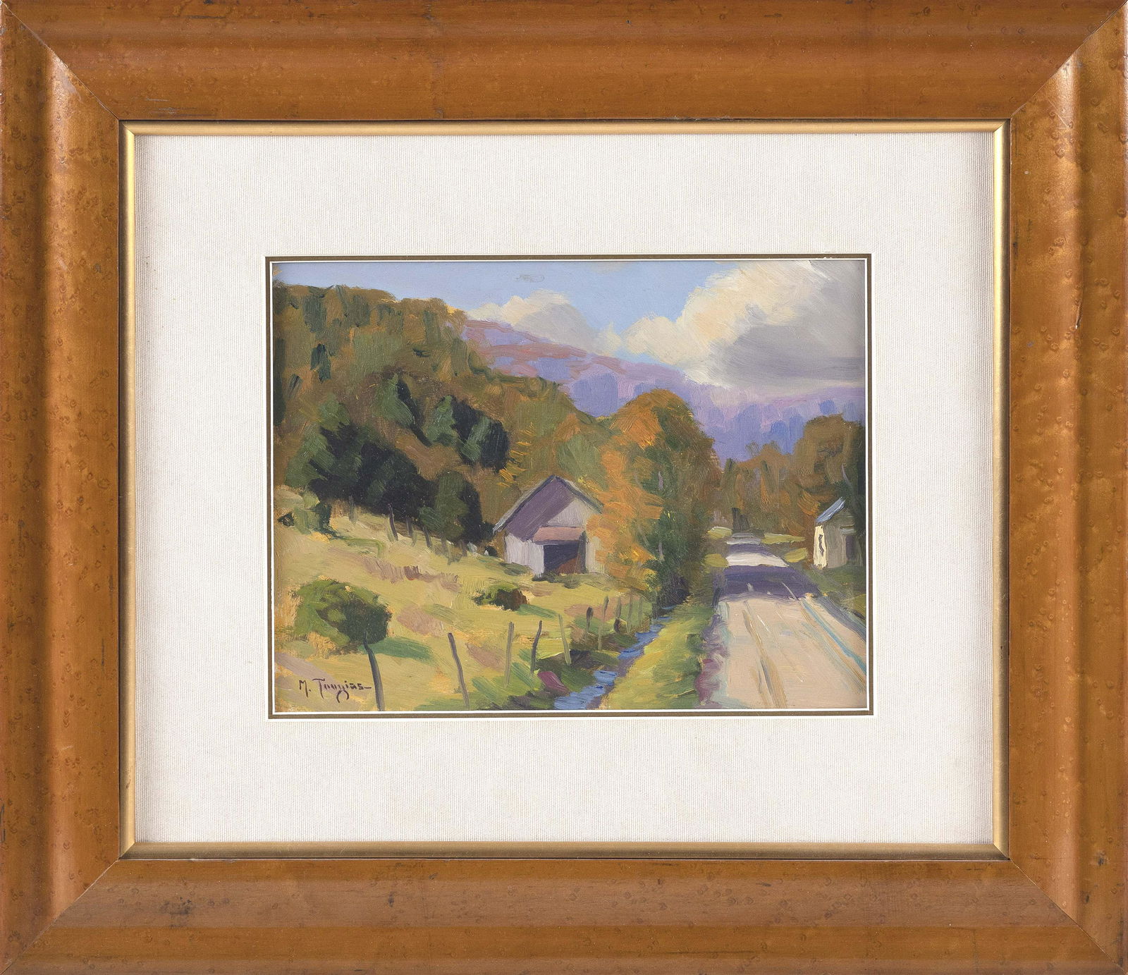 MARK TOUGIAS (Vermont/Massachusetts, b. 1957), Vermont landscape with barn and country road., Oil on (1 of 2)