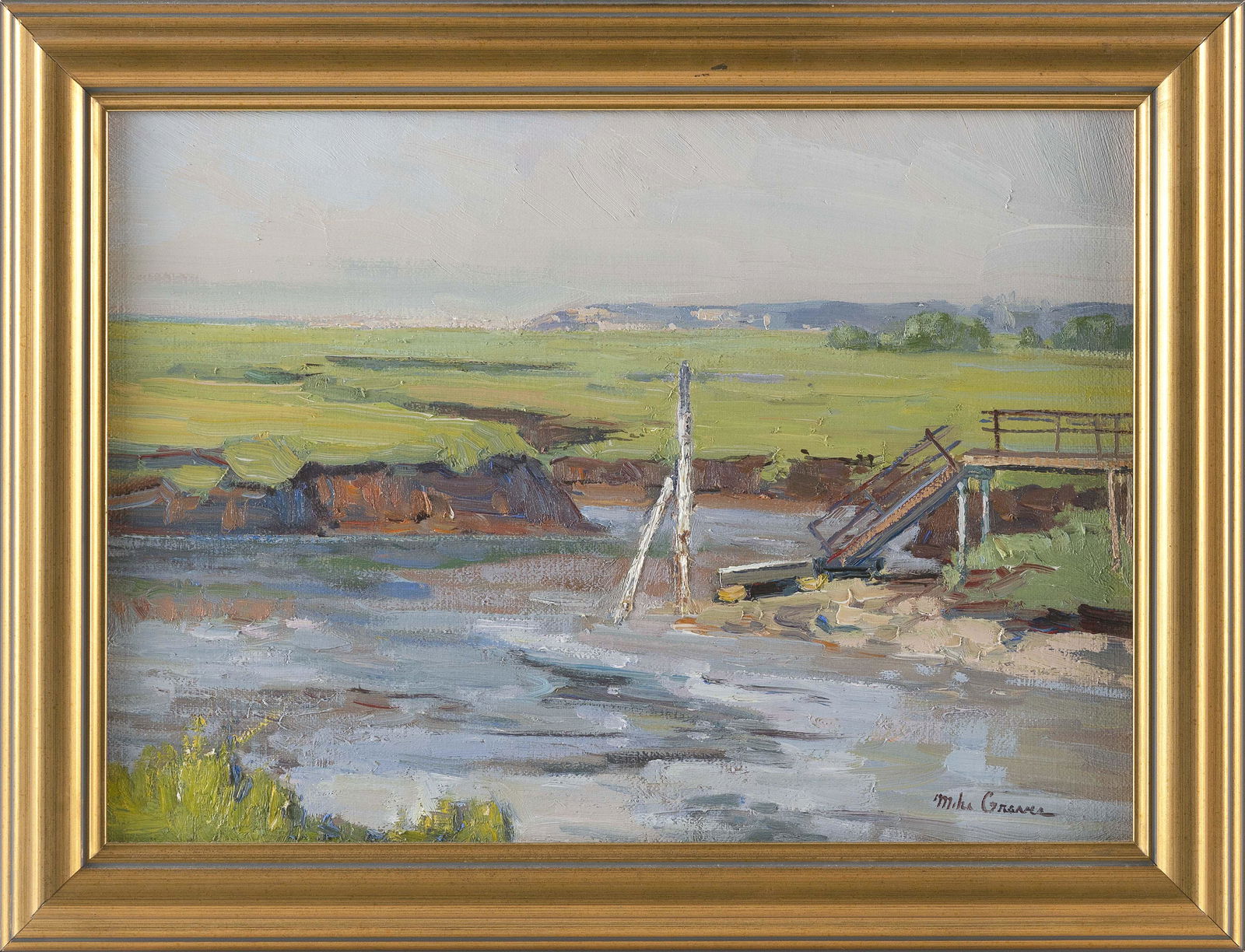 MICHAEL GRAVES (Massachusetts, b. 1952), Cape Cod marsh, possibly Sandy Neck., Oil on canvas, 10" x (1 of 2)
