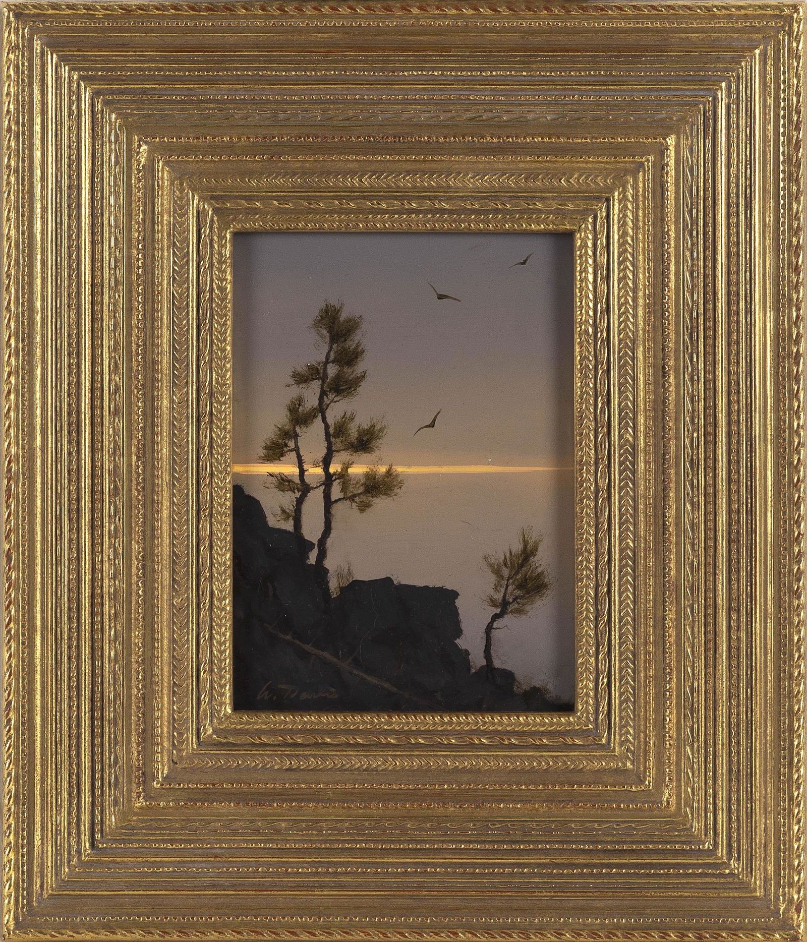 WILLIAM R. DAVIS (Massachusetts, b. 1952), "Fading Mountain Light"., Oil on board, 7" x 5". Framed (1 of 2)