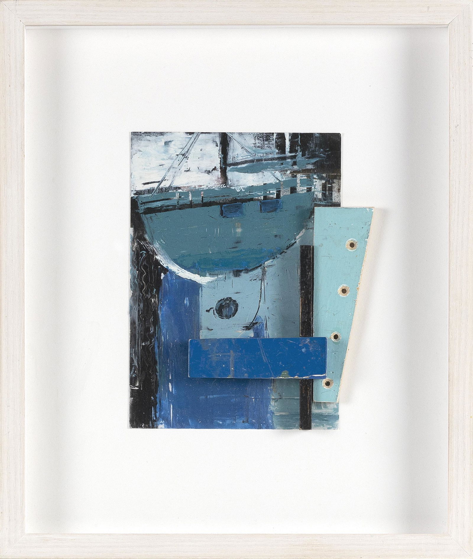 MIKE WRIGHT (Massachusetts, b. 1958), Blue boat., Wood sculpture on mixed media, 6” x 4” (1 of 2)