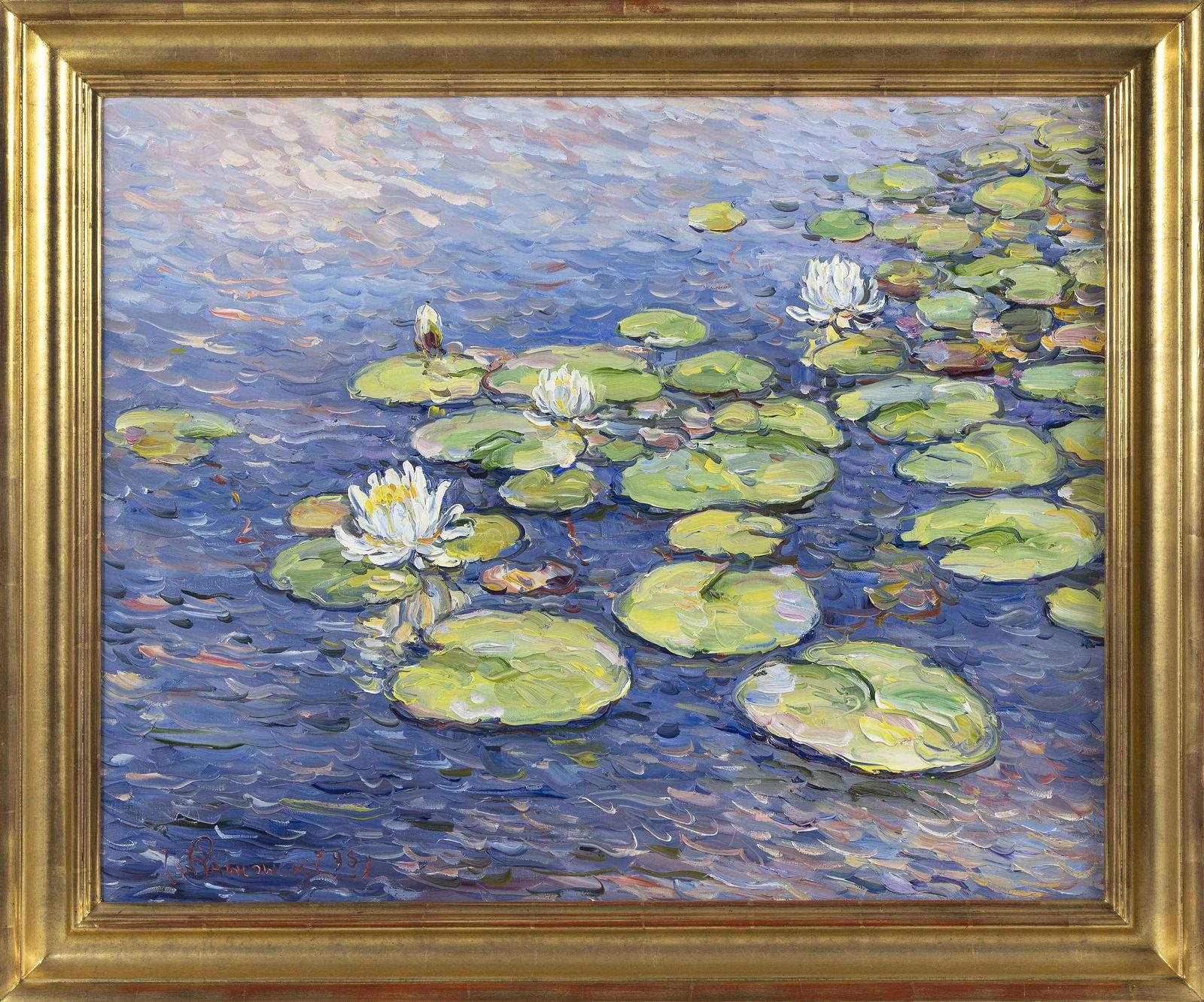JAN PAWLOWSKI (Massachusetts/Poland, b. 1949), Water lilies., Oil, 24" x 30". Framed 29" x 35". (1 of 2)