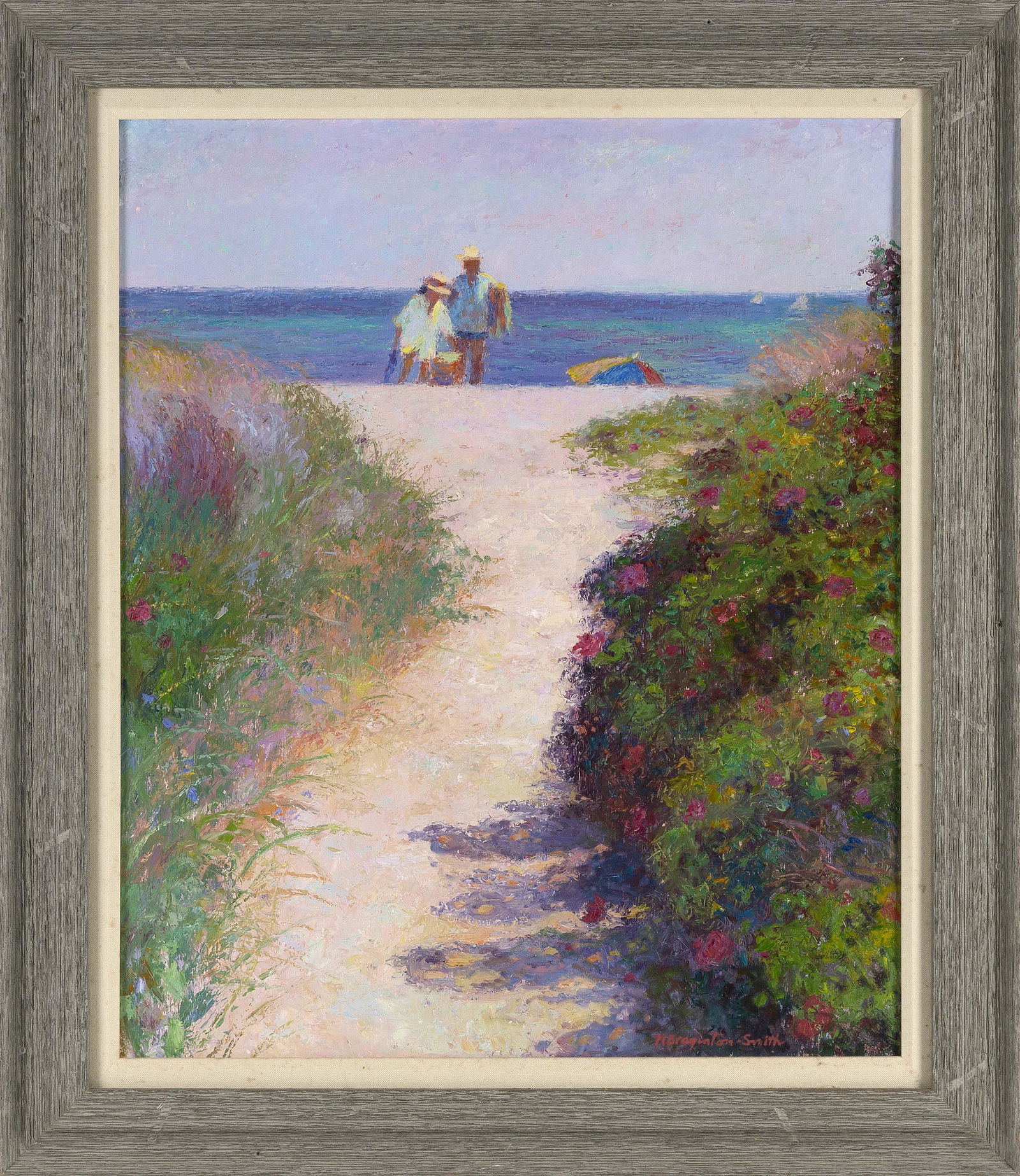 HEATHER BRAGINTON-SMITH (Massachusetts, 1960-1997), Path to the beach lined with beach roses., Oil (1 of 2)