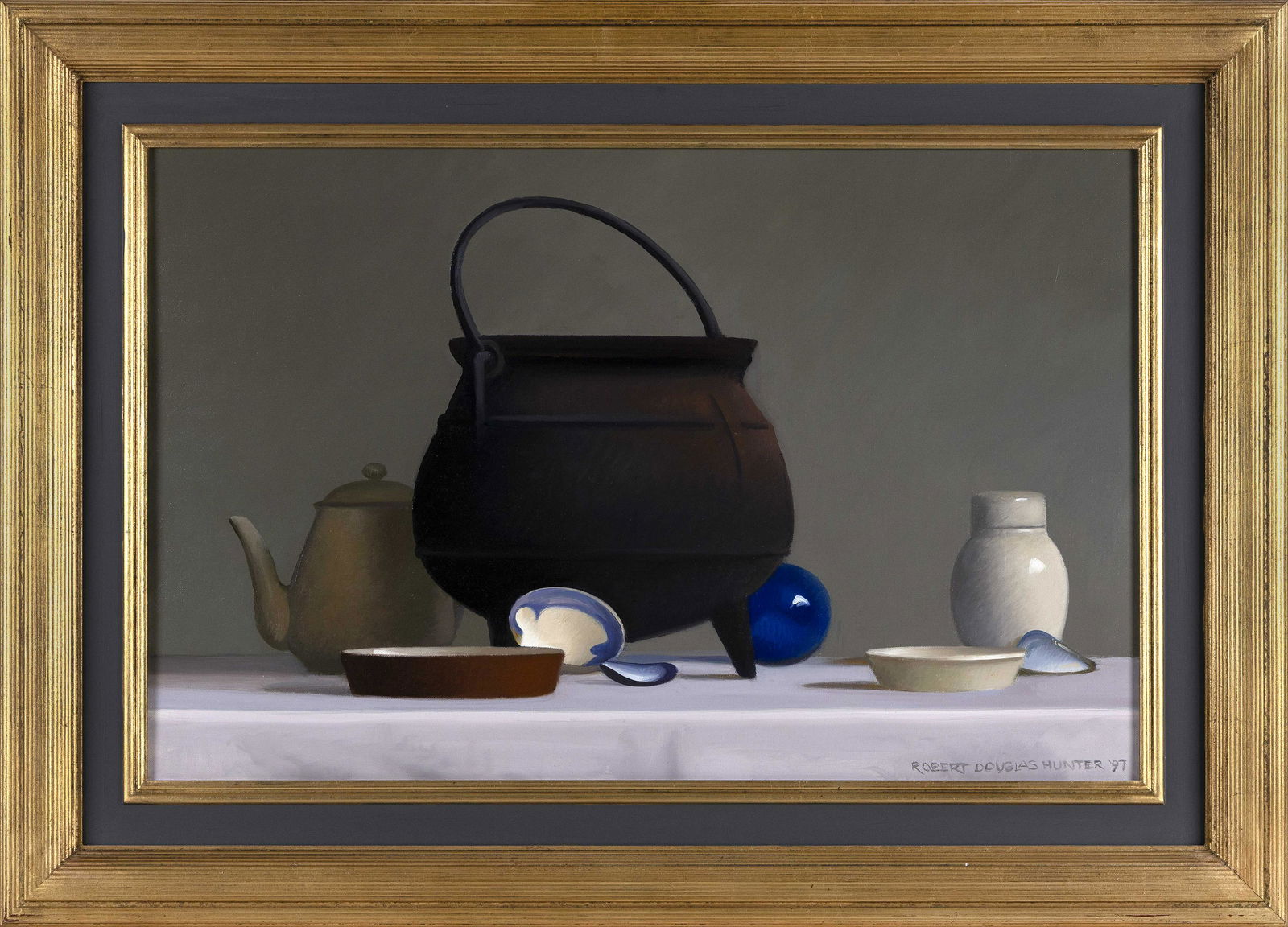 ROBERT DOUGLAS HUNTER (Massachusetts, 1928-2014), “Large Black Kettle in Still Life”., (1 of 2)