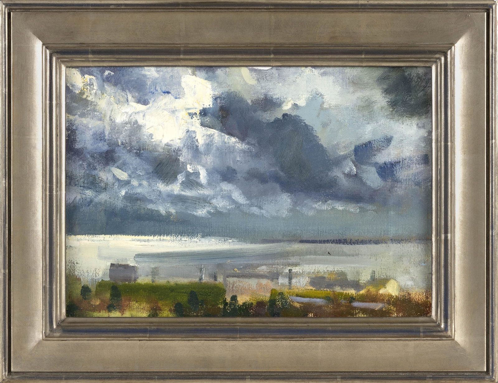 DONALD BEAL (Massachusetts, b. 1959), “Provincetown Harbor, 2009”., Oil on linen,: DONALD BEAL Massachusetts, b. 1959 “Provincetown Harbor, 2009”. Signed, titled and dated verso. Label verso for Berta Walker Gallery, Provincetown, Massachusetts. Oil on linen, 9” x 