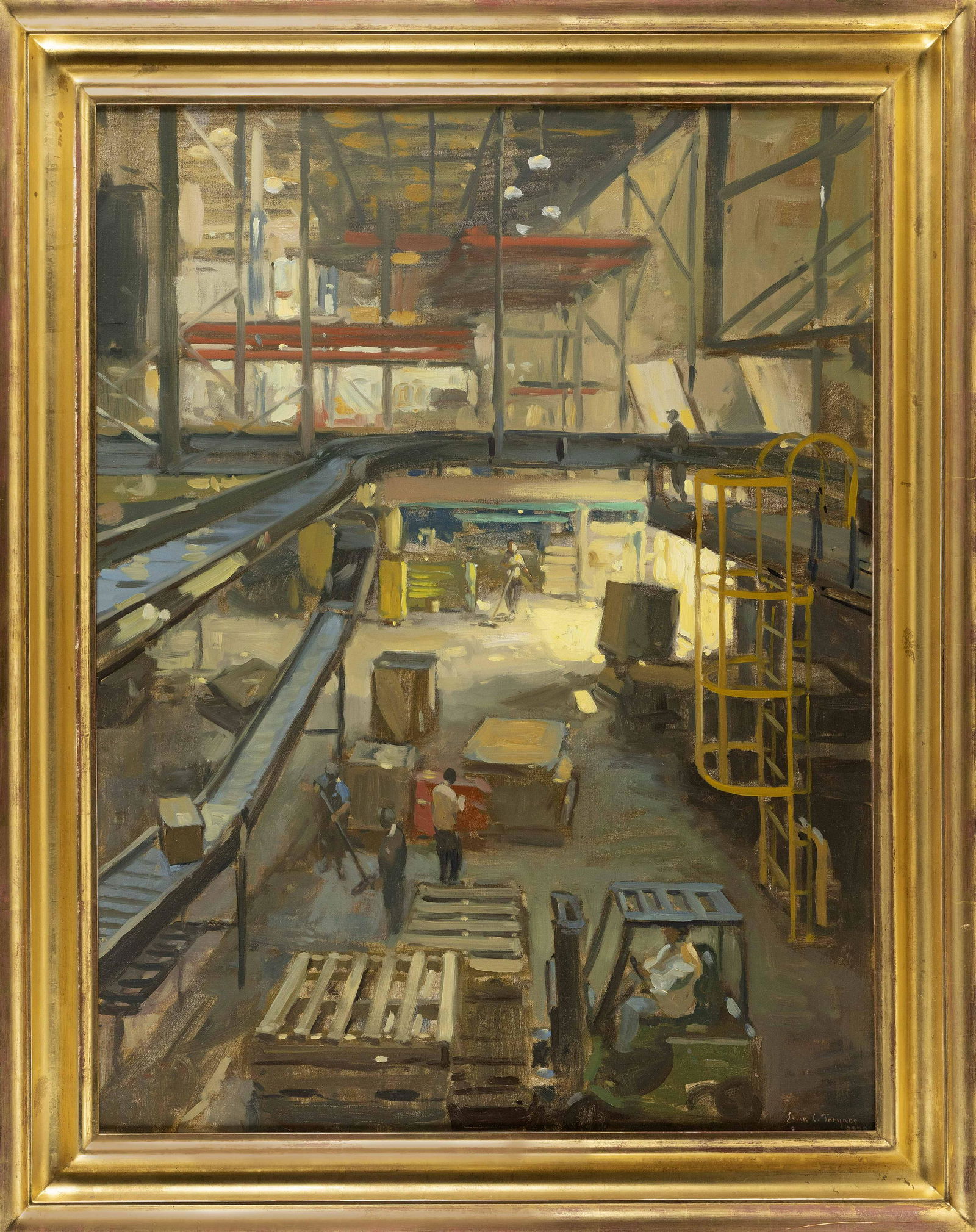 JOHN C. TRAYNOR (New Hampshire/New York, b. 1961), Factory scene., Oil on canvas, 40" x 30". Framed: JOHN C. TRAYNORNew Hampshire/New York, b. 1961Factory scene. Signed lower right "John C. Traynor".Oil on canvas, 40" x 30". Framed 47" x 37". Dimensions: Oil on canvas, 4