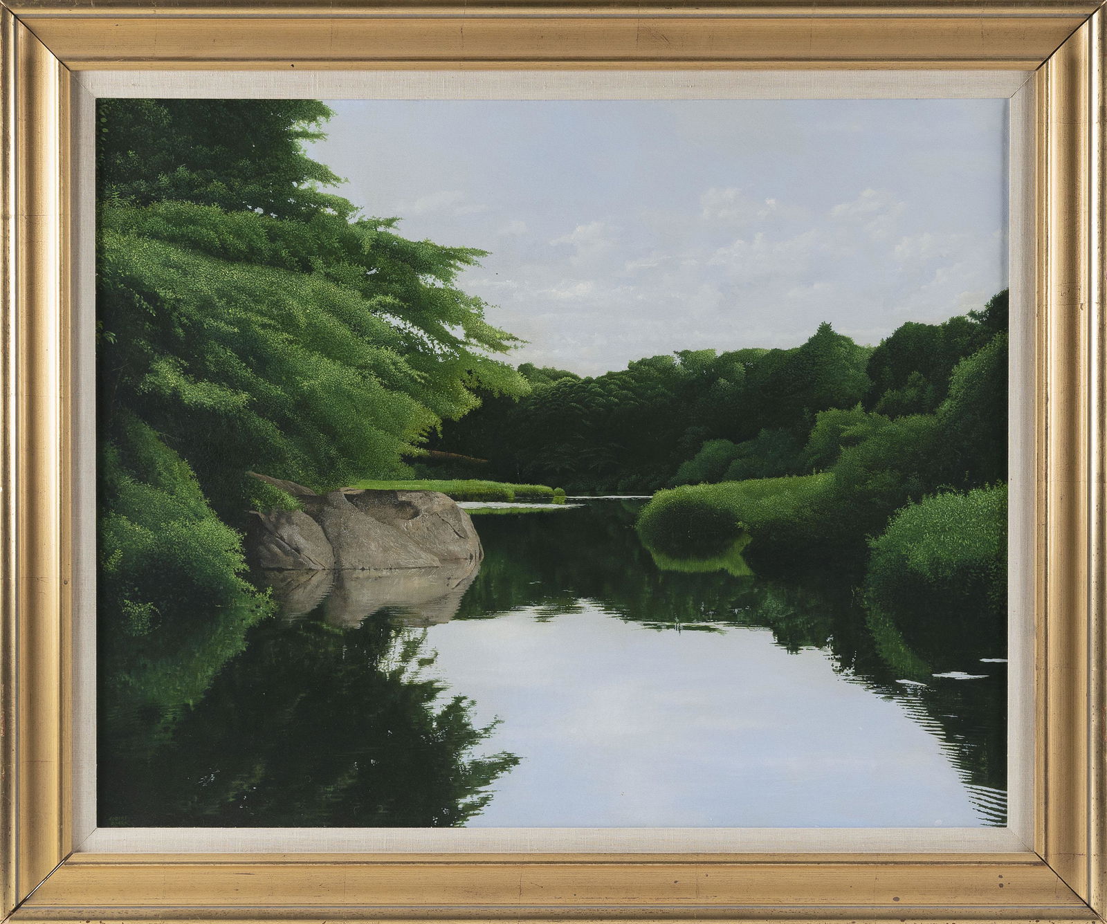 ROBERT K. ROARK (Massachusetts/New York, b. 1944), Pond reflection., Oil on canvas, 24" x 30". (1 of 2)