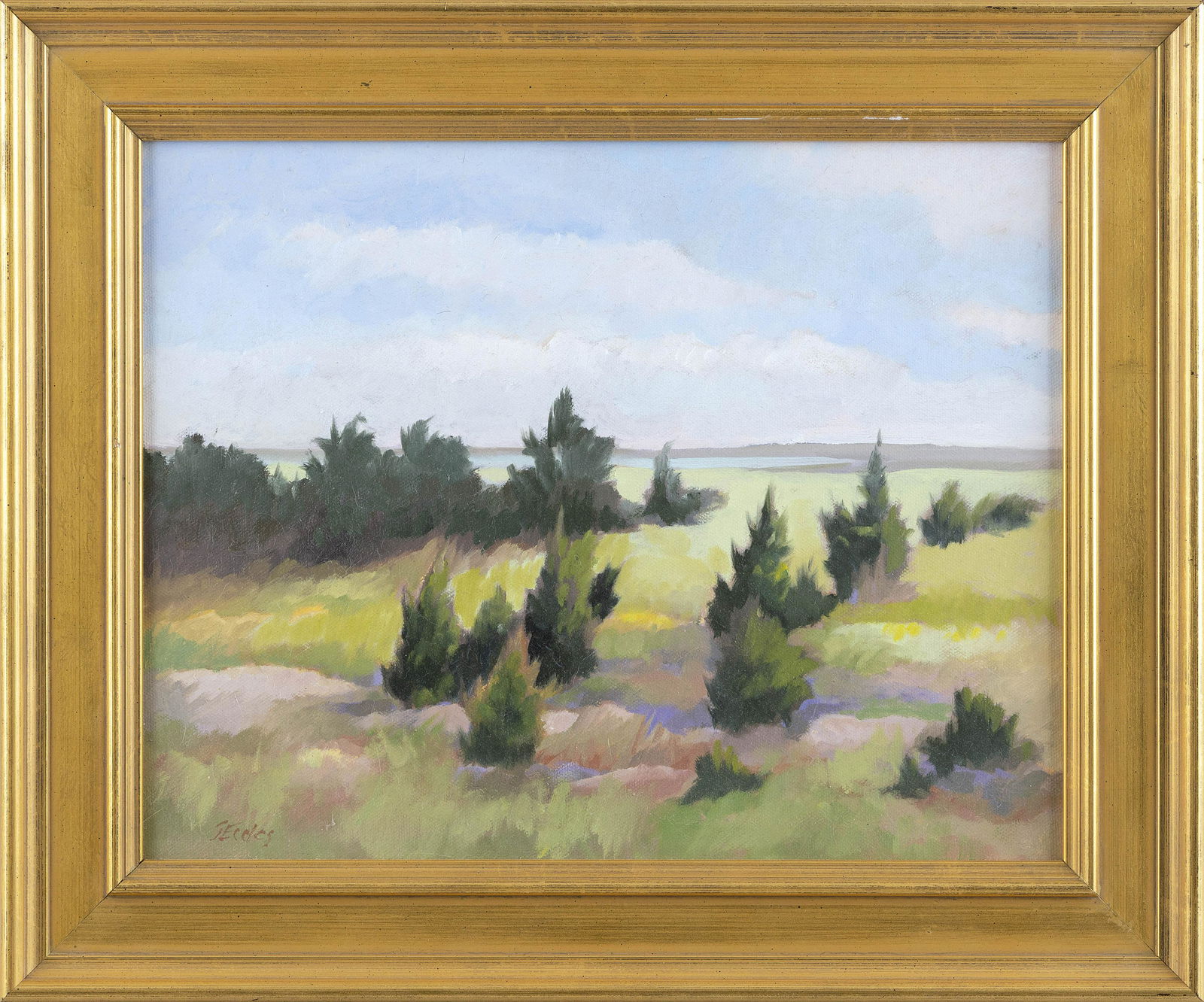 JANE ECCLES (Massachusetts, Contemporary), “Beach Cedars”., Oil on canvas board, (1 of 2)