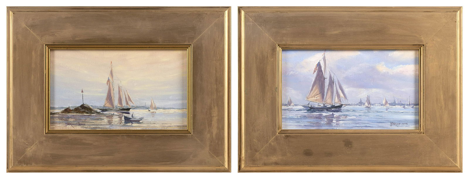 YVES PARENT (Connecticut/France, b. 1941), Two views of schooners:, Oils on canvas on panel, 5” (1 of 2)