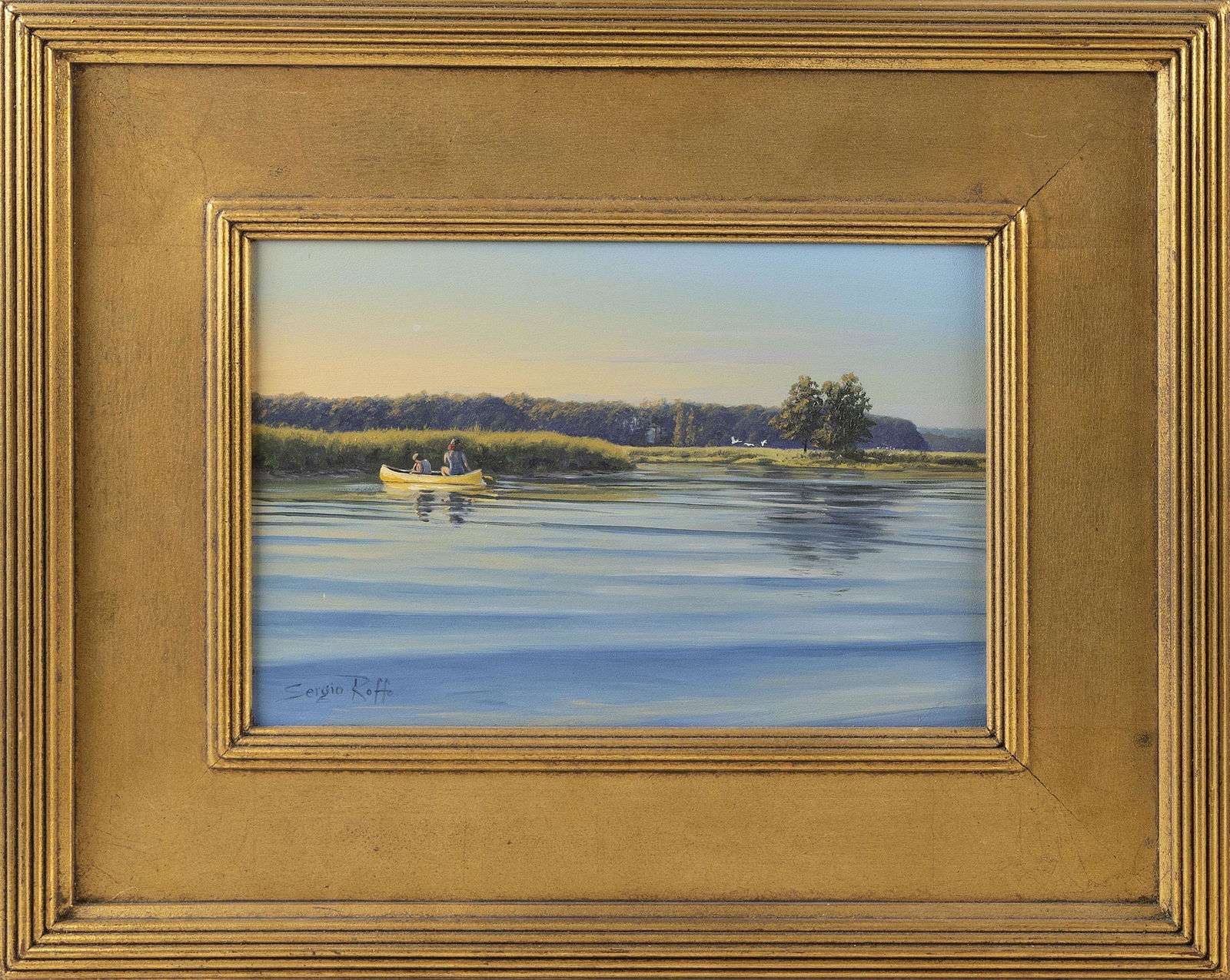 SERGIO ROFFO (Massachusetts/Italy, b. 1953), Canoeing on a coastal marsh., Oil on board, 8" x 12". (1 of 2)