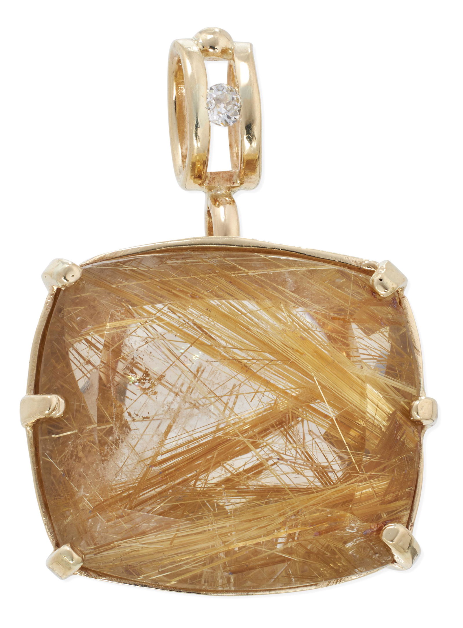 14KT YELLOW GOLD, RUTILATED QUARTZ AND DIAMOND PENDANT Approx. 19.54 total dwt. (1 of 1)