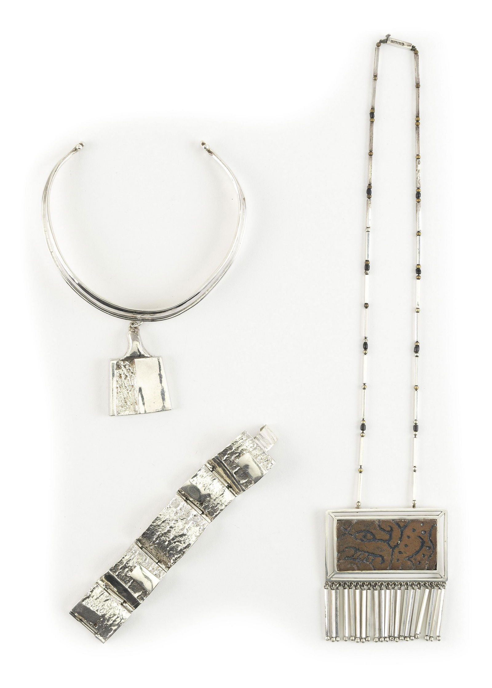 THREE PIECES OF MODERNIST SILVER JEWELRY 20th Century Approx. 9.6 troy oz. (1 of 1)