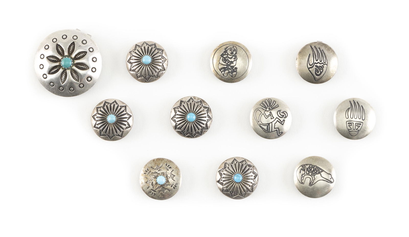 ELEVEN ASSORTED SILVER BUTTON COVERS Approx. 32.87 total dwt. (1 of 1)