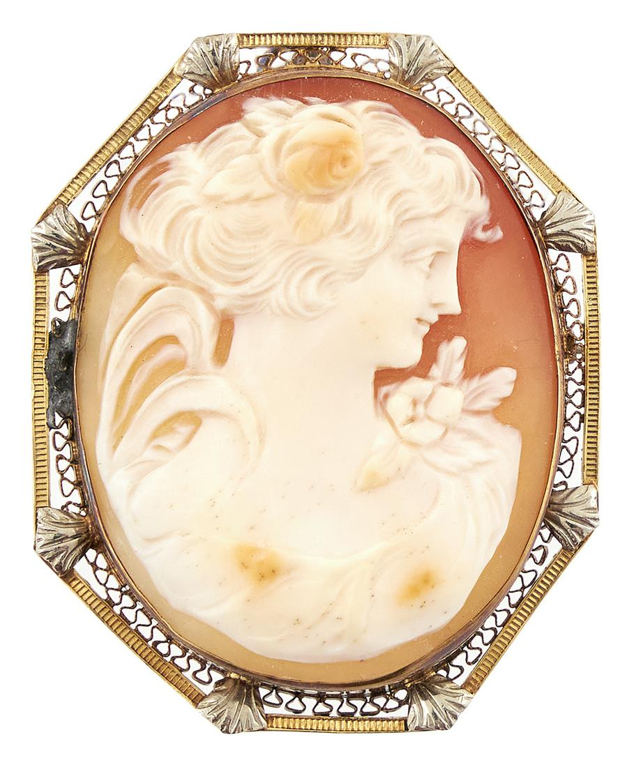 14KT YELLOW AND WHITE GOLD CAMEO PENDANT/BROOCH (1 of 1)