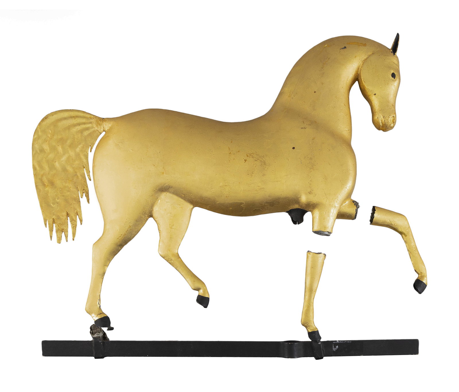 SWELL-BODIED BLACK HAWK RUNNING HORSE WEATHER VANE 19th Century Length 17”. (1 of 2)