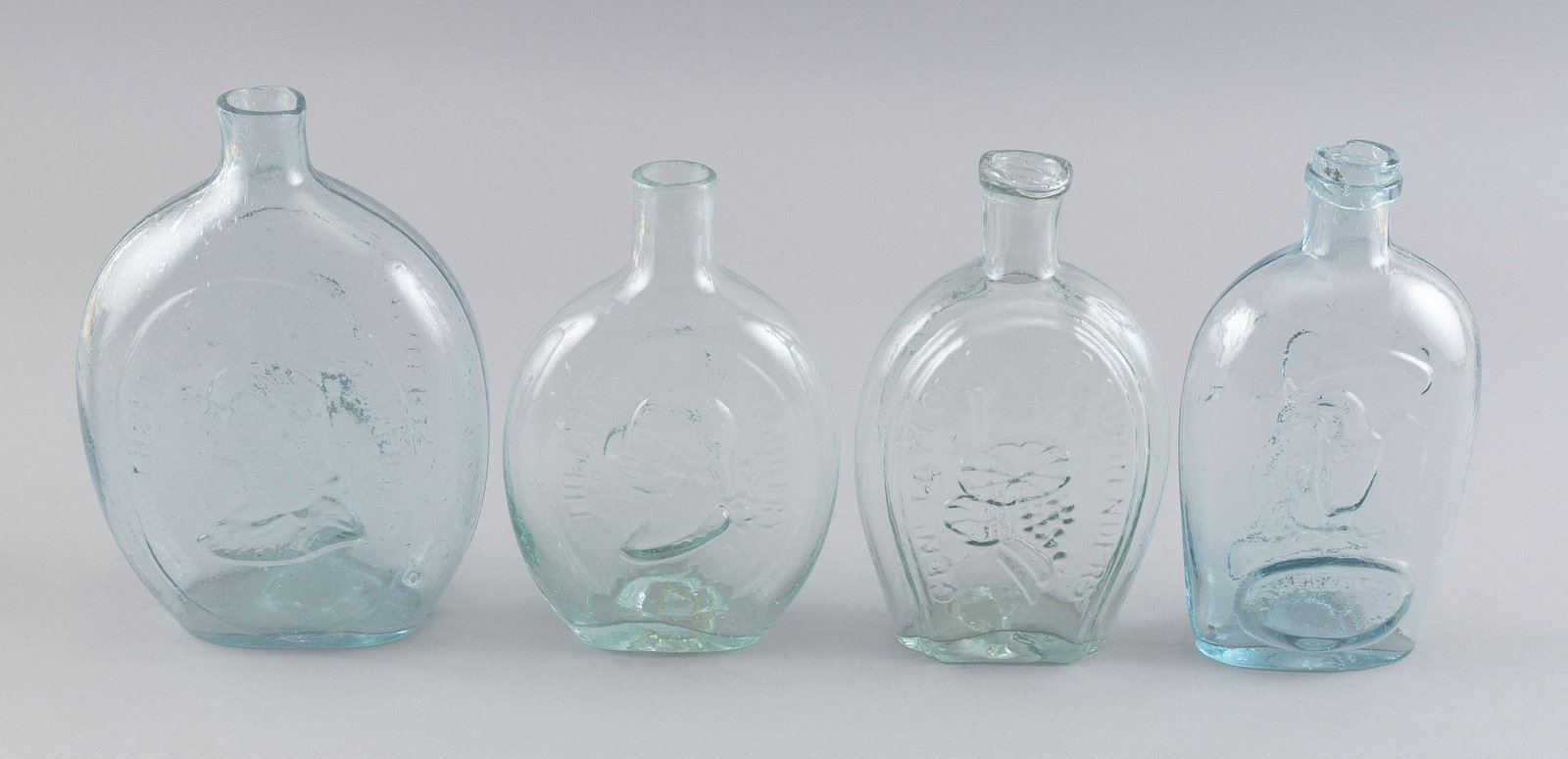 FOUR AMERICAN HISTORICAL GLASS FLASKS 19th or 20th Century (1 of 2)