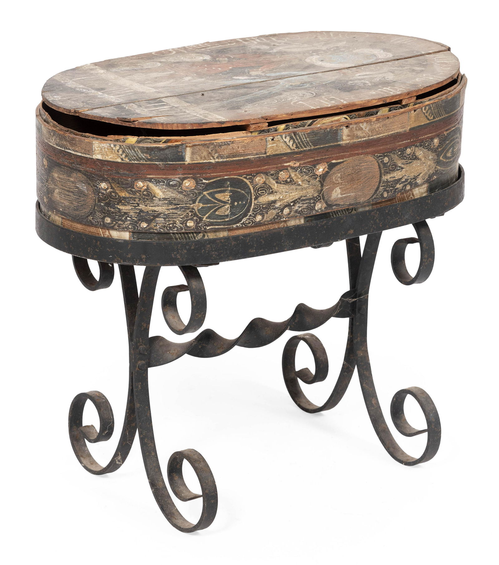 SWEDISH BRIDE’S BOX WITH WROUGHT IRON STAND 19th Century Total height 17”. Width (1 of 2)