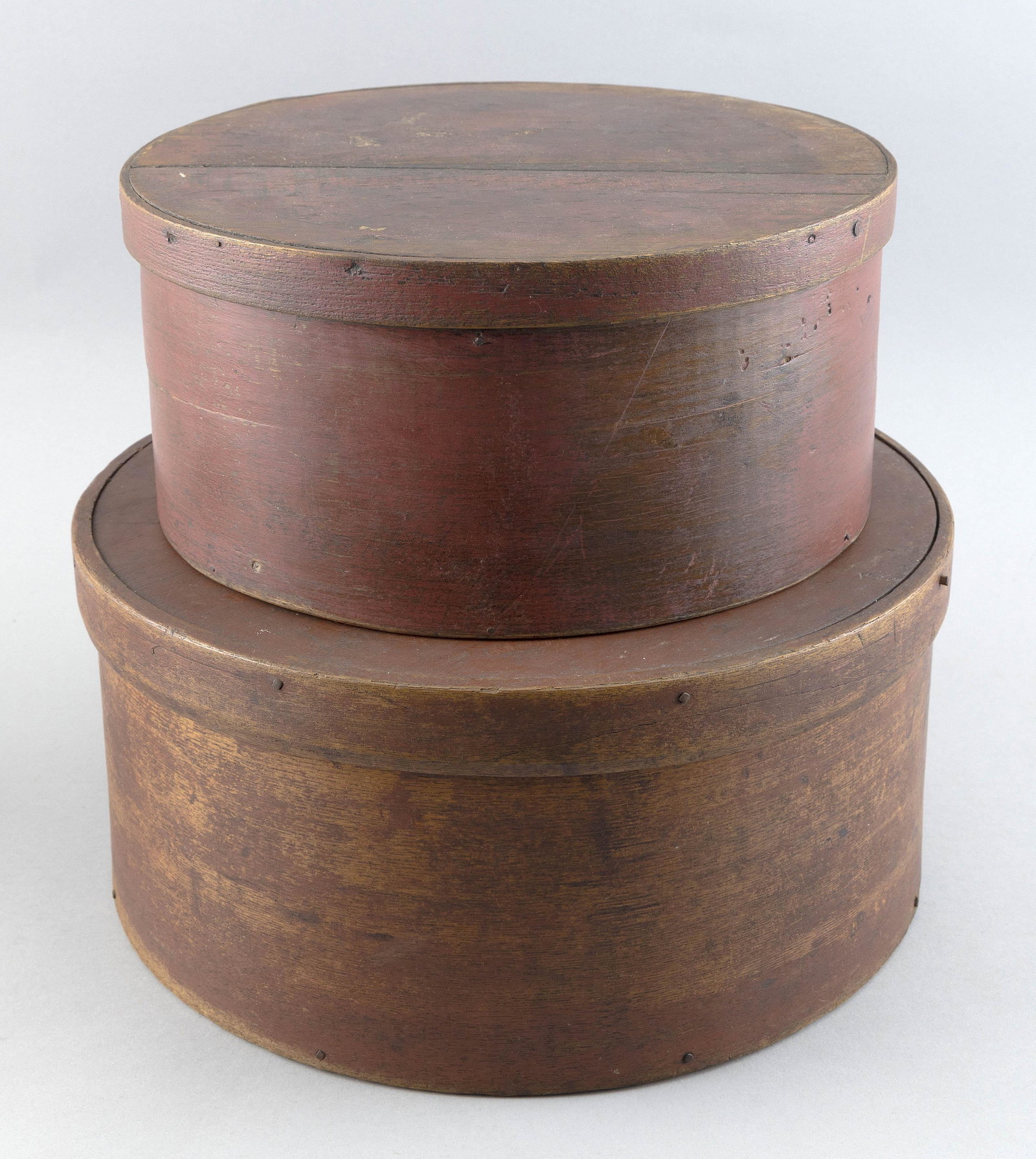 TWO LIDDED DRY MEASURES OR PANTRY BOXES Heights 5.5" and 6.5”. Diameters 11.25" (1 of 2)