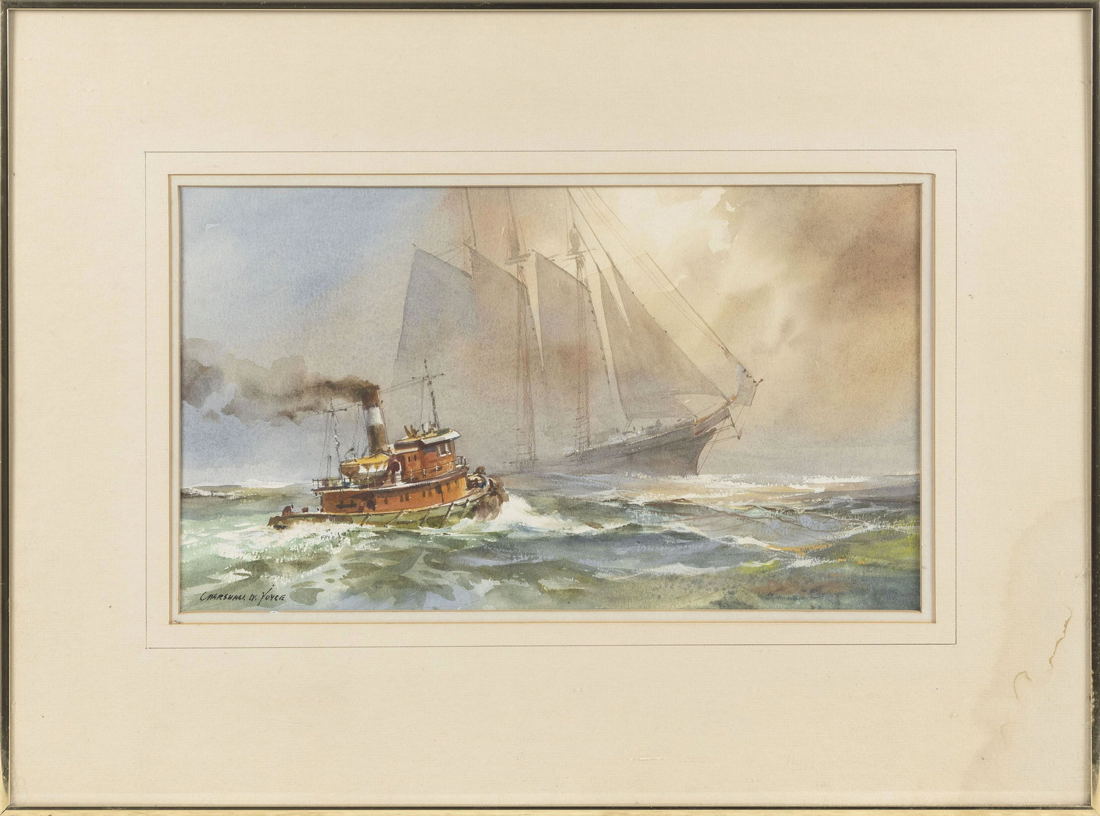 MARSHALL WOODSIDE JOYCE (Massachusetts, 1912-1998), "Shipmates"., Watercolor on paper, 10.5" x 19" (1 of 2)